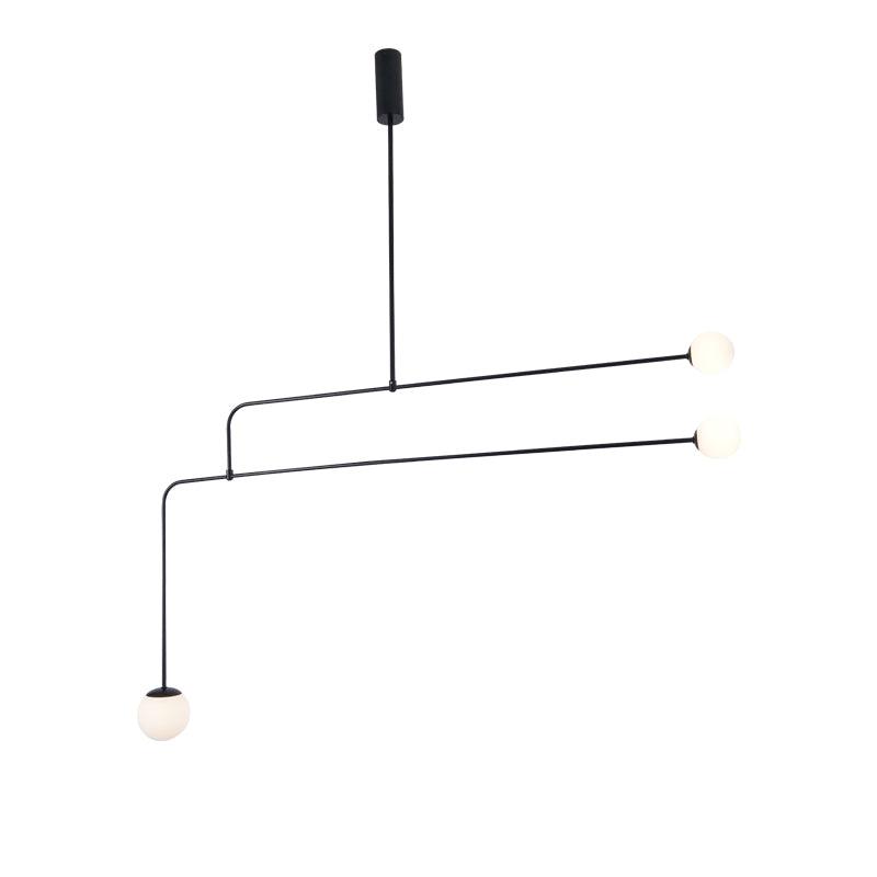 Mobile Chandelier 55.1 in L x 33.5 in H Patinated Brass Black Modern Living Room Ceiling Light Minimalist Glass Diffuser Fixture | Thomler