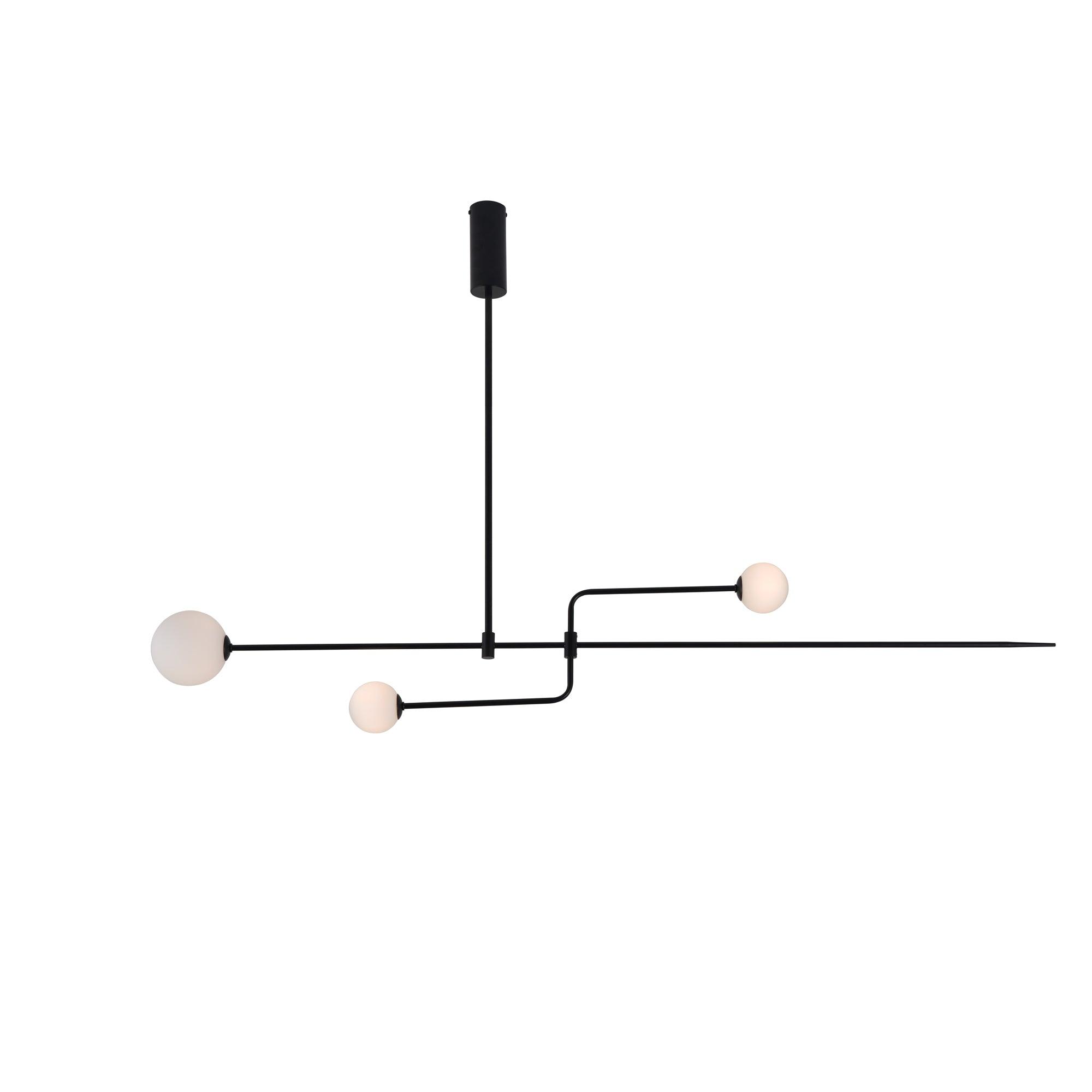 Mobile Chandelier 55.1 in L x 33.5 in H Patinated Brass Black Modern Living Room Ceiling Light Minimalist Glass Diffuser Fixture | Thomler