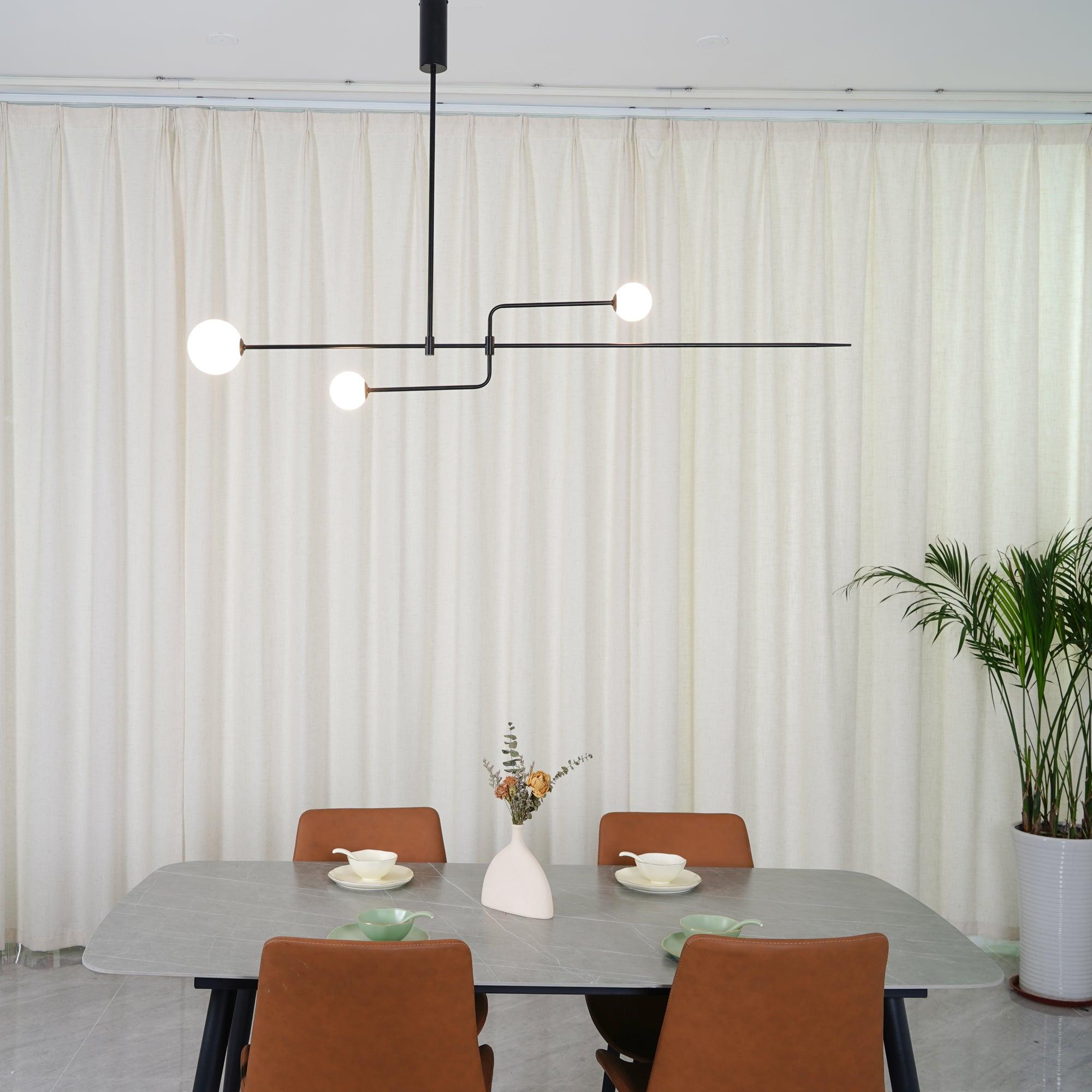 Mobile Chandelier 55.1 in L x 33.5 in H Patinated Brass Black Modern Living Room Ceiling Light Minimalist Glass Diffuser Fixture | Thomler