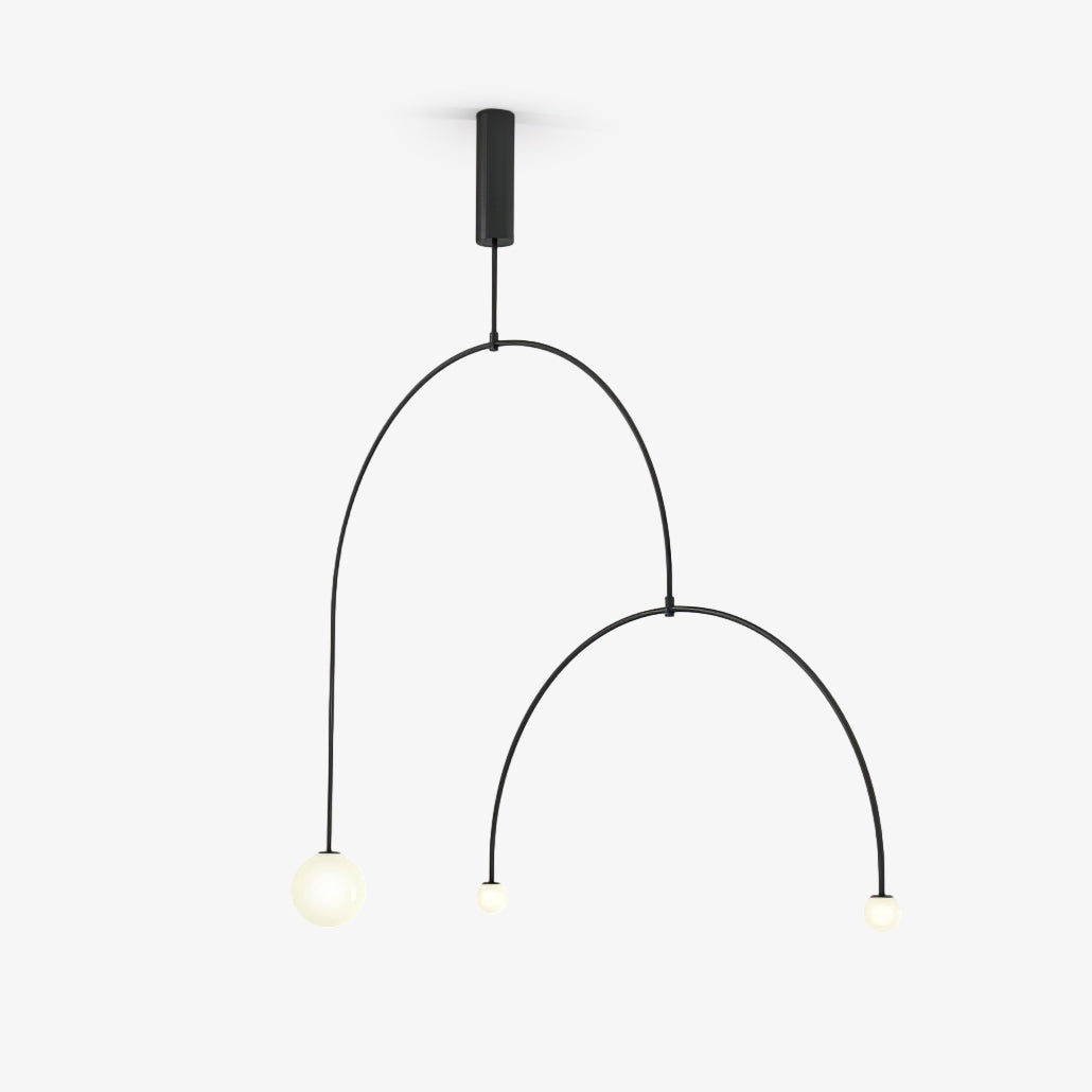 Mobile Chandelier 55.1 in L x 33.5 in H Patinated Brass Black Modern Living Room Ceiling Light Minimalist Glass Diffuser Fixture | Thomler