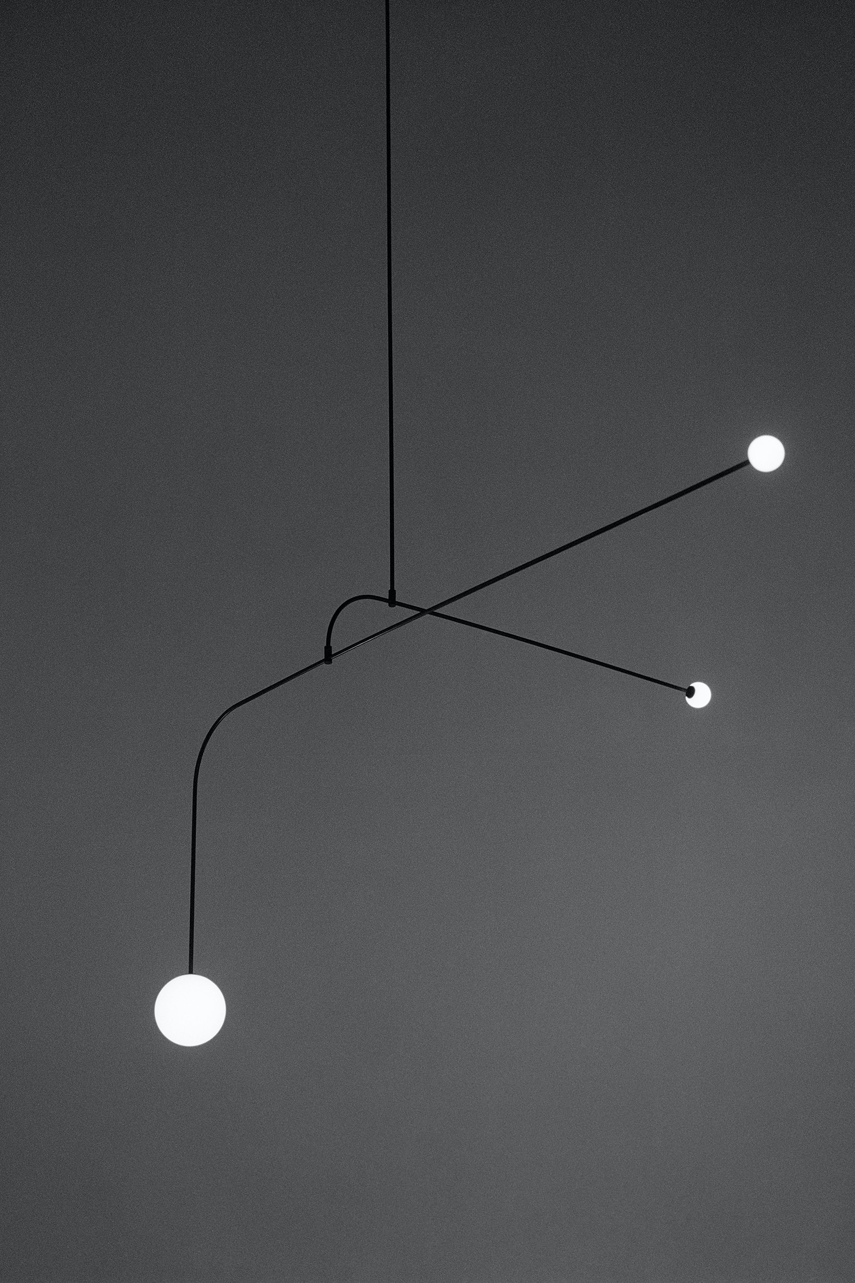 Mobile Chandelier 55.1 in L x 33.5 in H Patinated Brass Black Modern Living Room Ceiling Light Minimalist Glass Diffuser Fixture | Thomler