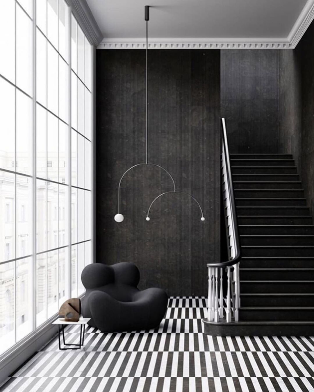 Mobile Chandelier 55.1 in L x 33.5 in H Patinated Brass Black Modern Living Room Ceiling Light Minimalist Glass Diffuser Fixture | Thomler