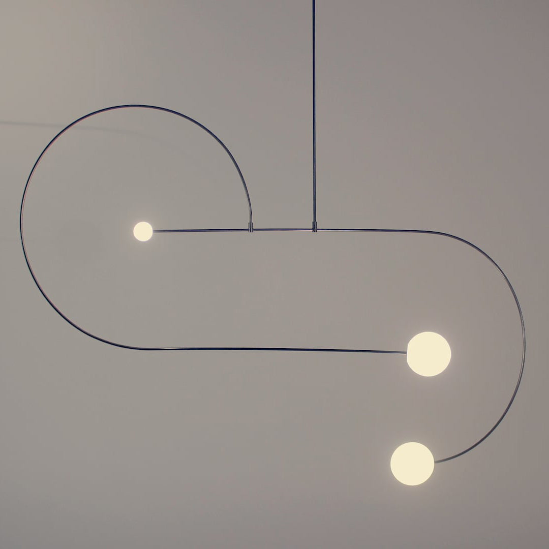 Mobile Chandelier 55.1 in L x 33.5 in H Patinated Brass Black Modern Living Room Ceiling Light Minimalist Glass Diffuser Fixture | Thomler