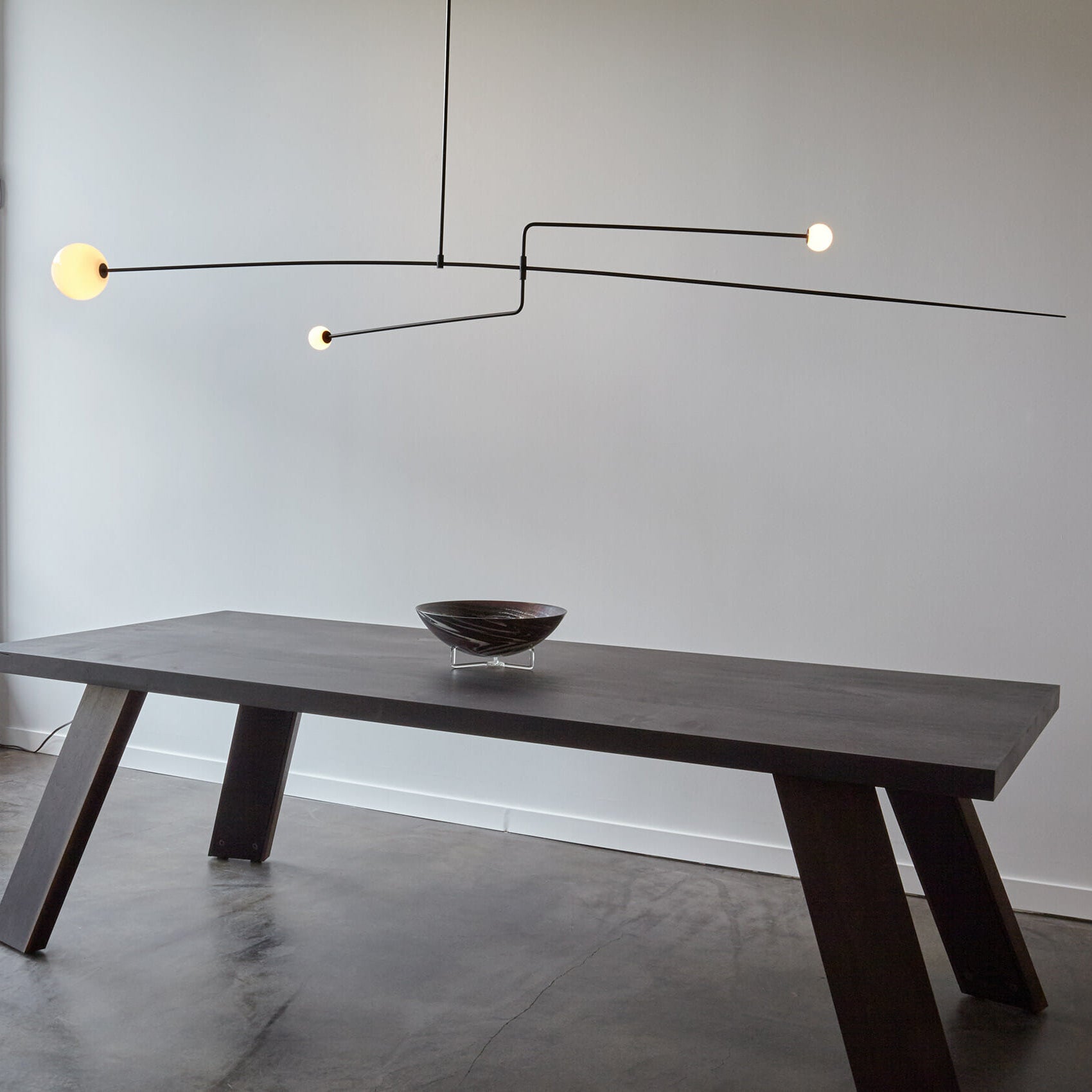 Mobile Chandelier 55.1 in L x 33.5 in H Patinated Brass Black Modern Living Room Ceiling Light Minimalist Glass Diffuser Fixture | Thomler
