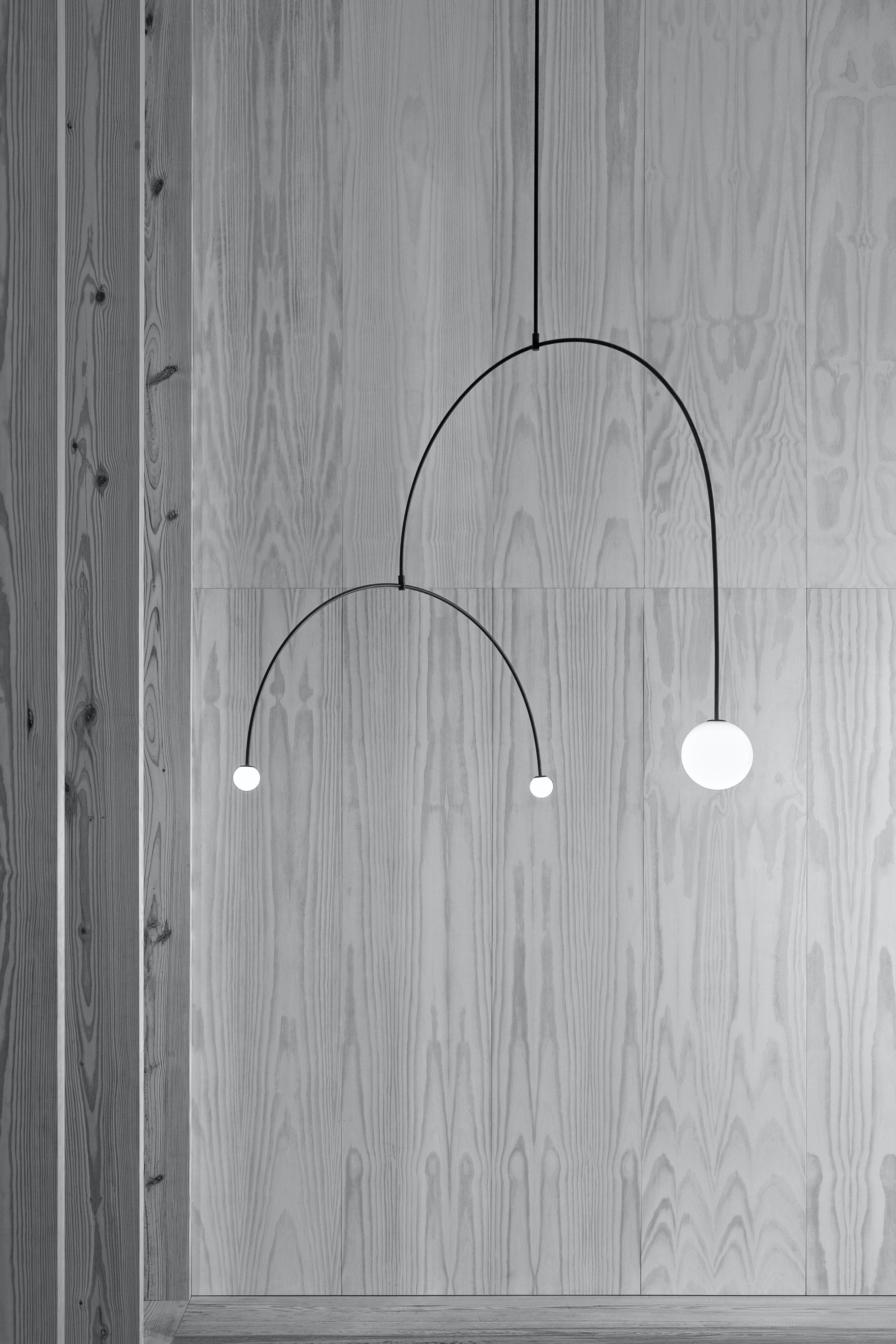 Mobile Chandelier 55.1 in L x 33.5 in H Patinated Brass Black Modern Living Room Ceiling Light Minimalist Glass Diffuser Fixture | Thomler