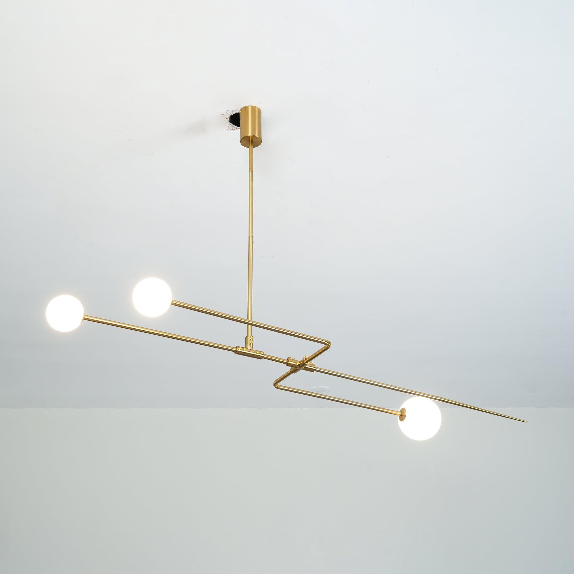 Mobile Chandelier 55.1 in L x 33.5 in H Patinated Brass Black Modern Living Room Ceiling Light Minimalist Glass Diffuser Fixture | Thomler