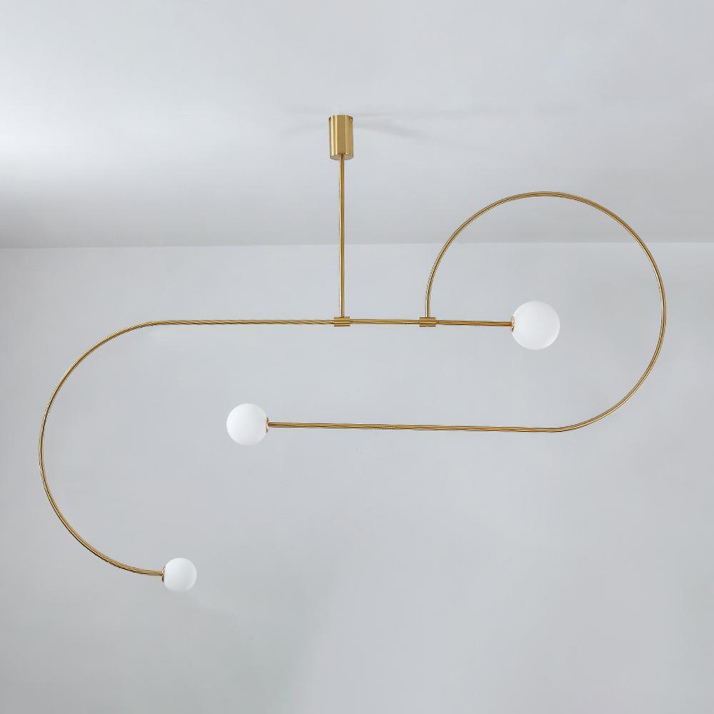 Mobile Chandelier 55.1 in L x 33.5 in H Patinated Brass Black Modern Living Room Ceiling Light Minimalist Glass Diffuser Fixture | Thomler