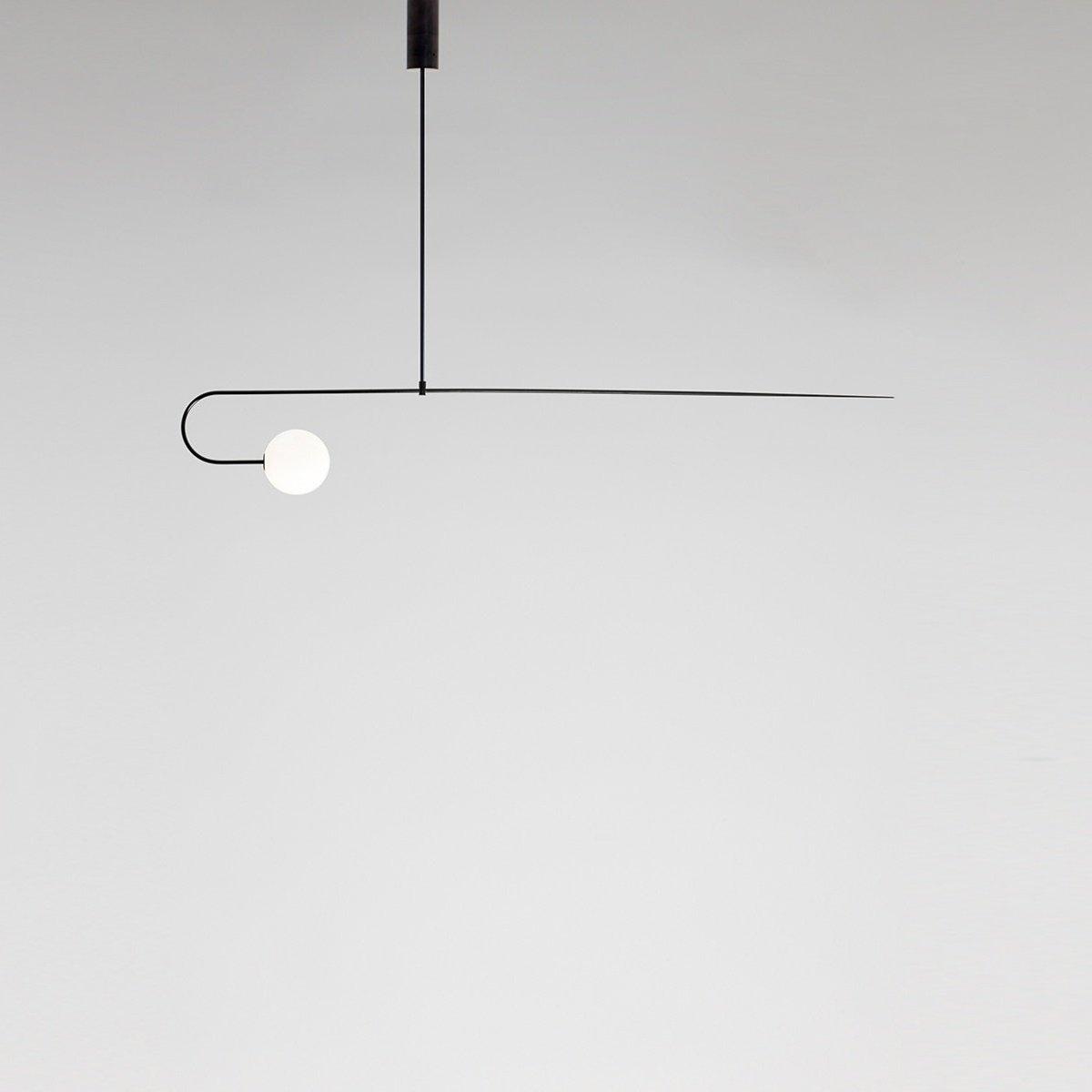 Mobile Chandelier 55.1 in L x 33.5 in H Patinated Brass Black Modern Living Room Ceiling Light Minimalist Glass Diffuser Fixture | Thomler