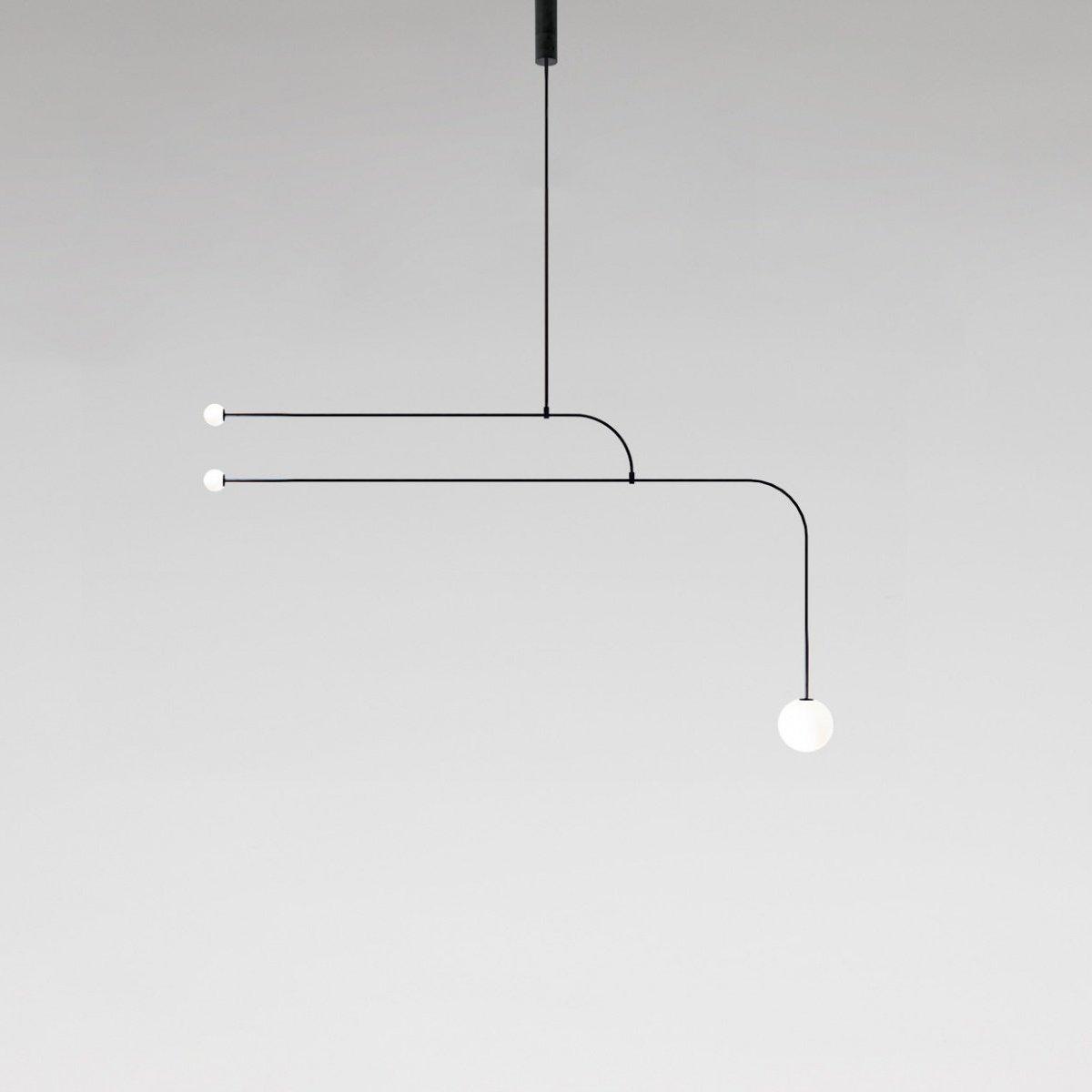 Mobile Chandelier 55.1 in L x 33.5 in H Patinated Brass Black Modern Living Room Ceiling Light Minimalist Glass Diffuser Fixture | Thomler