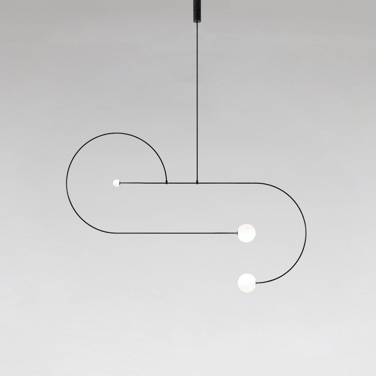 Mobile Chandelier 55.1 in L x 33.5 in H Patinated Brass Black Modern Living Room Ceiling Light Minimalist Glass Diffuser Fixture | Thomler
