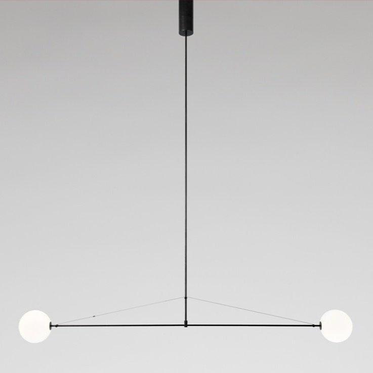 Mobile Chandelier 55.1 in L x 33.5 in H Patinated Brass Black Modern Living Room Ceiling Light Minimalist Glass Diffuser Fixture | Thomler