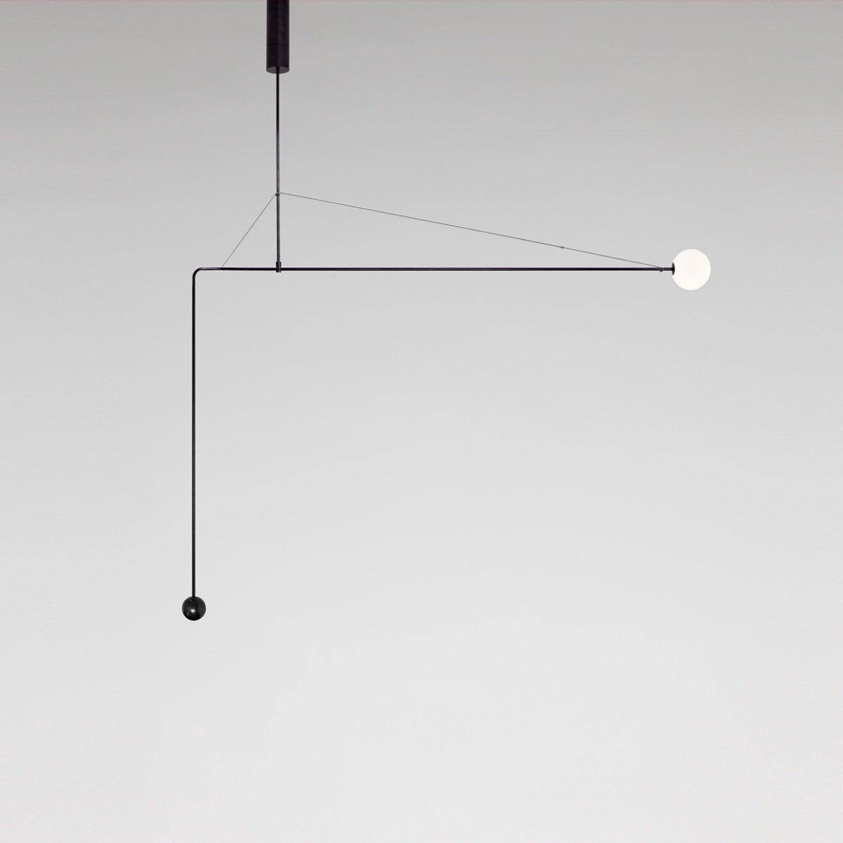 Mobile Chandelier 55.1 in L x 33.5 in H Patinated Brass Black Modern Living Room Ceiling Light Minimalist Glass Diffuser Fixture | Thomler