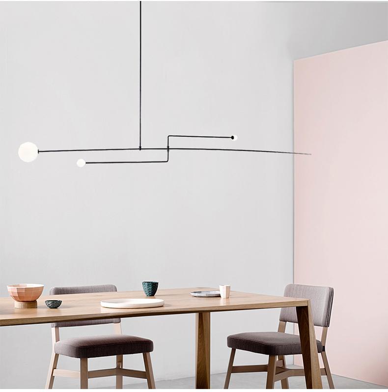 Mobile Chandelier 55.1 in L x 33.5 in H Patinated Brass Black Modern Living Room Ceiling Light Minimalist Glass Diffuser Fixture | Thomler