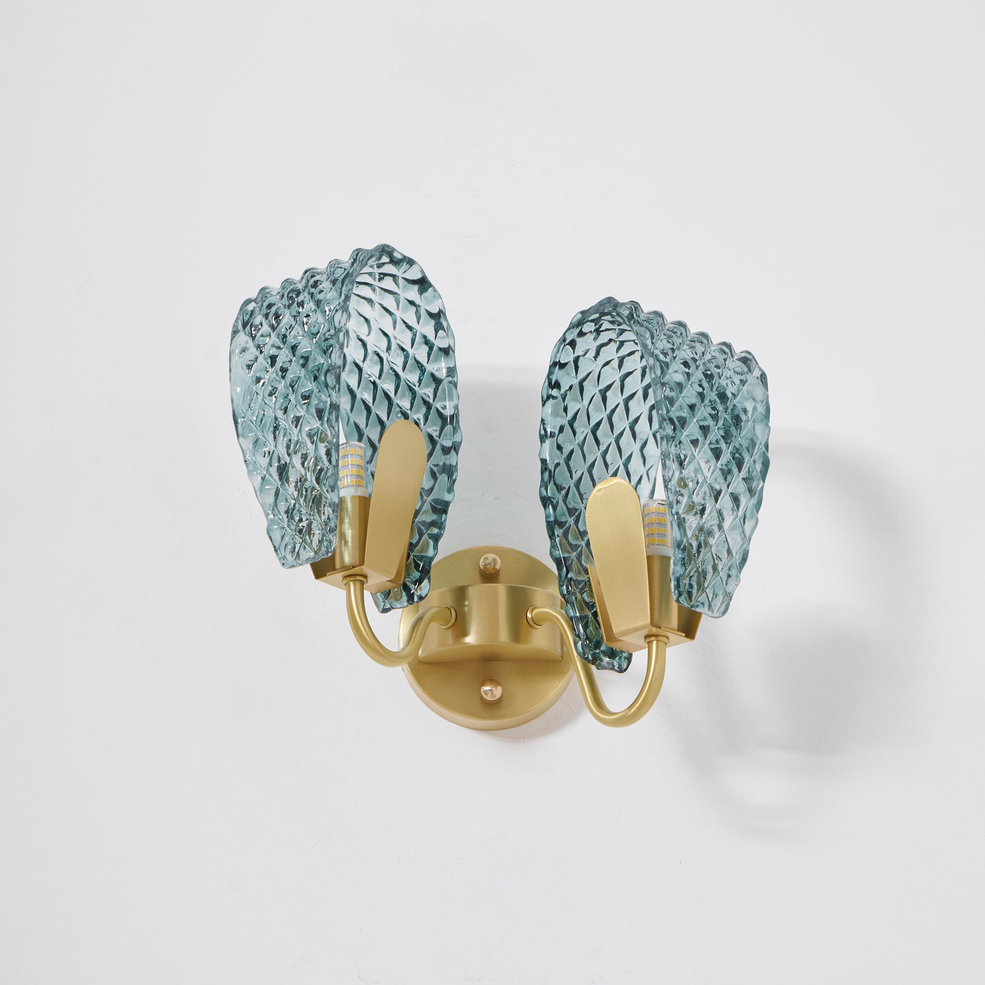 Vintage Brass and Blue Glass Wall Sconce for Bedroom Hallway Living Room – Elegant Decorative 2-Light or 3-Light Fixture with Diamond Textur | Thomler