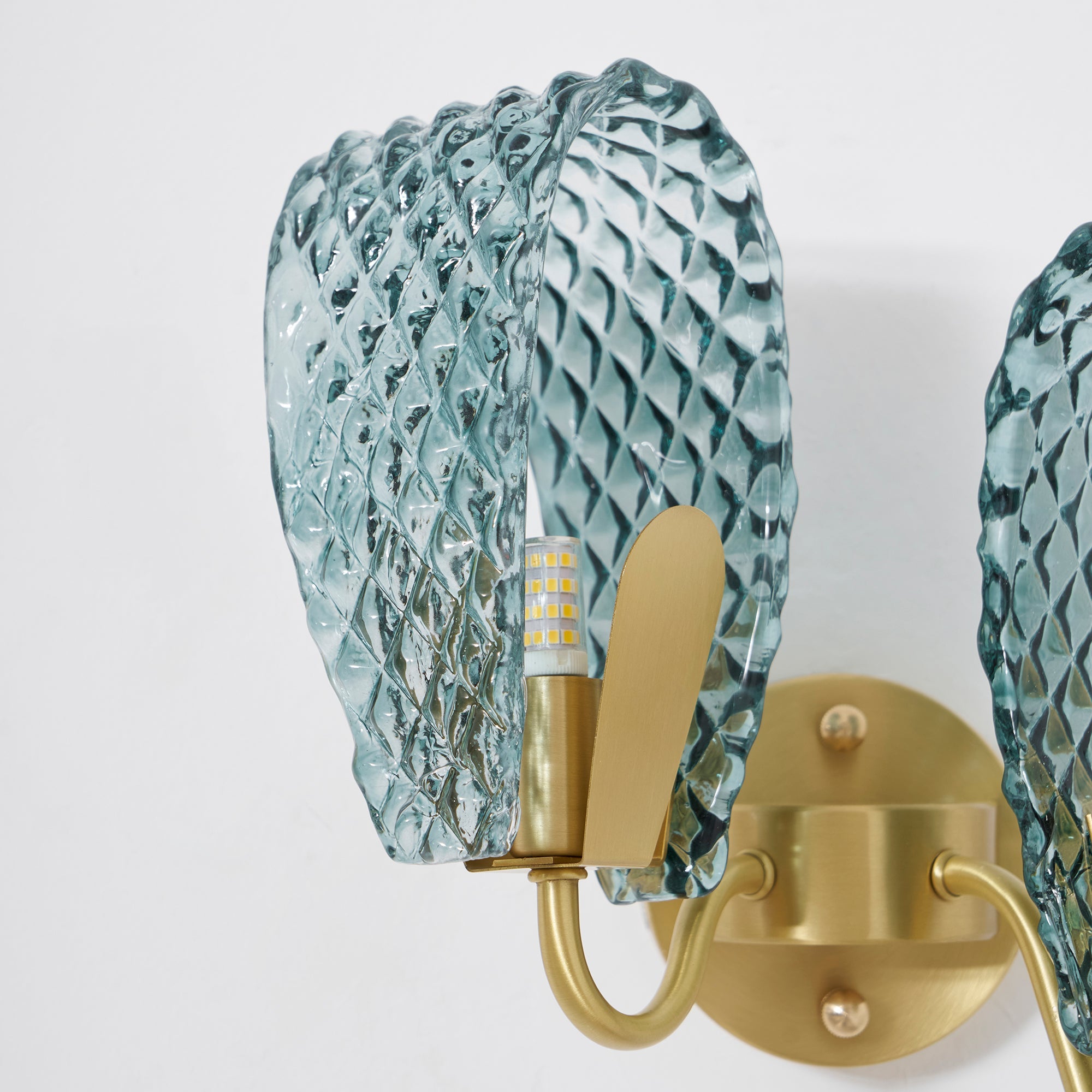 Vintage Brass and Blue Glass Wall Sconce for Bedroom Hallway Living Room – Elegant Decorative 2-Light or 3-Light Fixture with Diamond Textur | Thomler