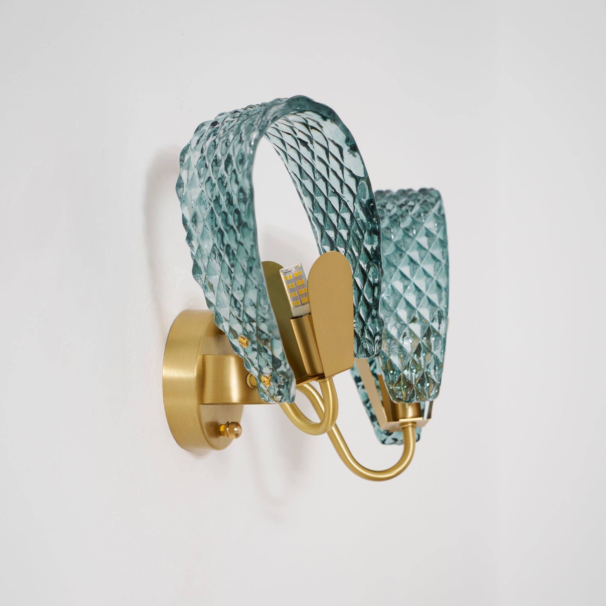 Vintage Brass and Blue Glass Wall Sconce for Bedroom Hallway Living Room – Elegant Decorative 2-Light or 3-Light Fixture with Diamond Textur | Thomler