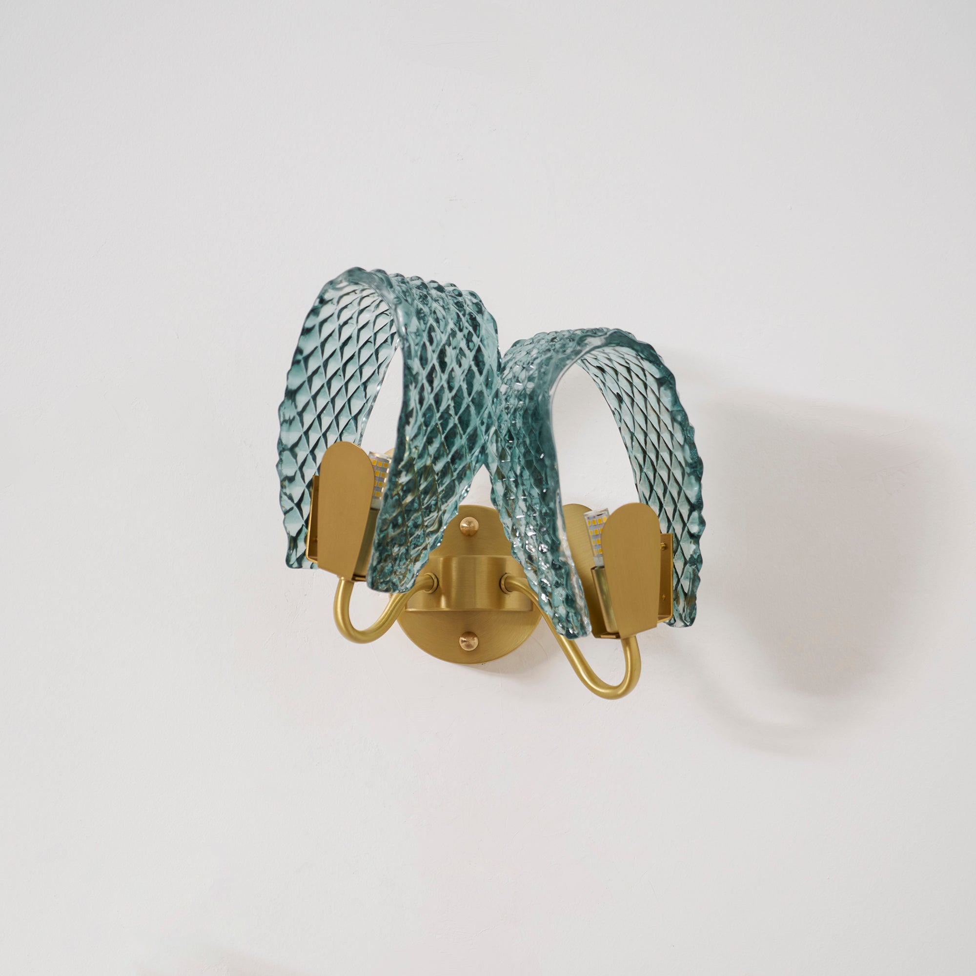 Vintage Brass and Blue Glass Wall Sconce for Bedroom Hallway Living Room – Elegant Decorative 2-Light or 3-Light Fixture with Diamond Textur | Thomler