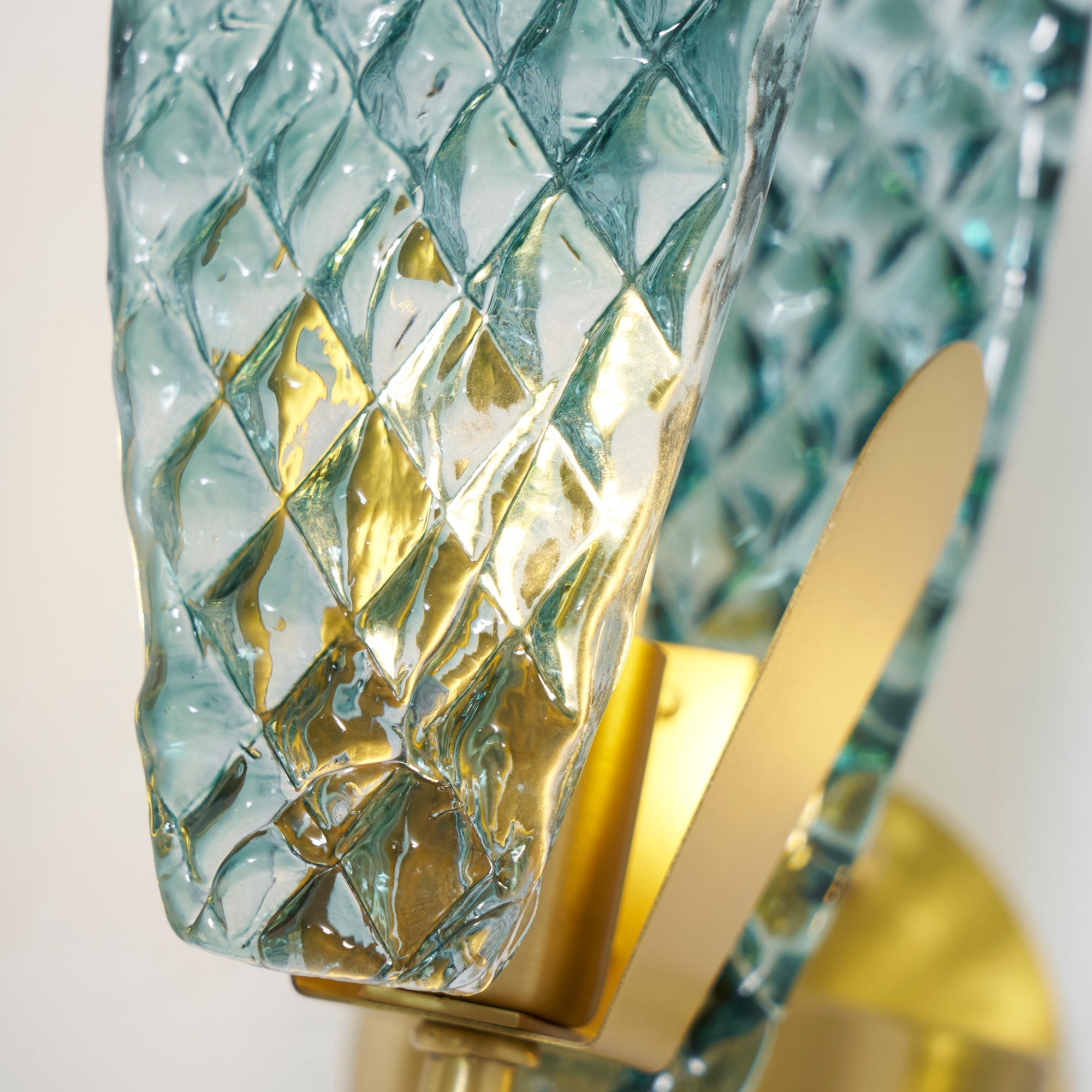 Vintage Brass and Blue Glass Wall Sconce for Bedroom Hallway Living Room – Elegant Decorative 2-Light or 3-Light Fixture with Diamond Textur | Thomler