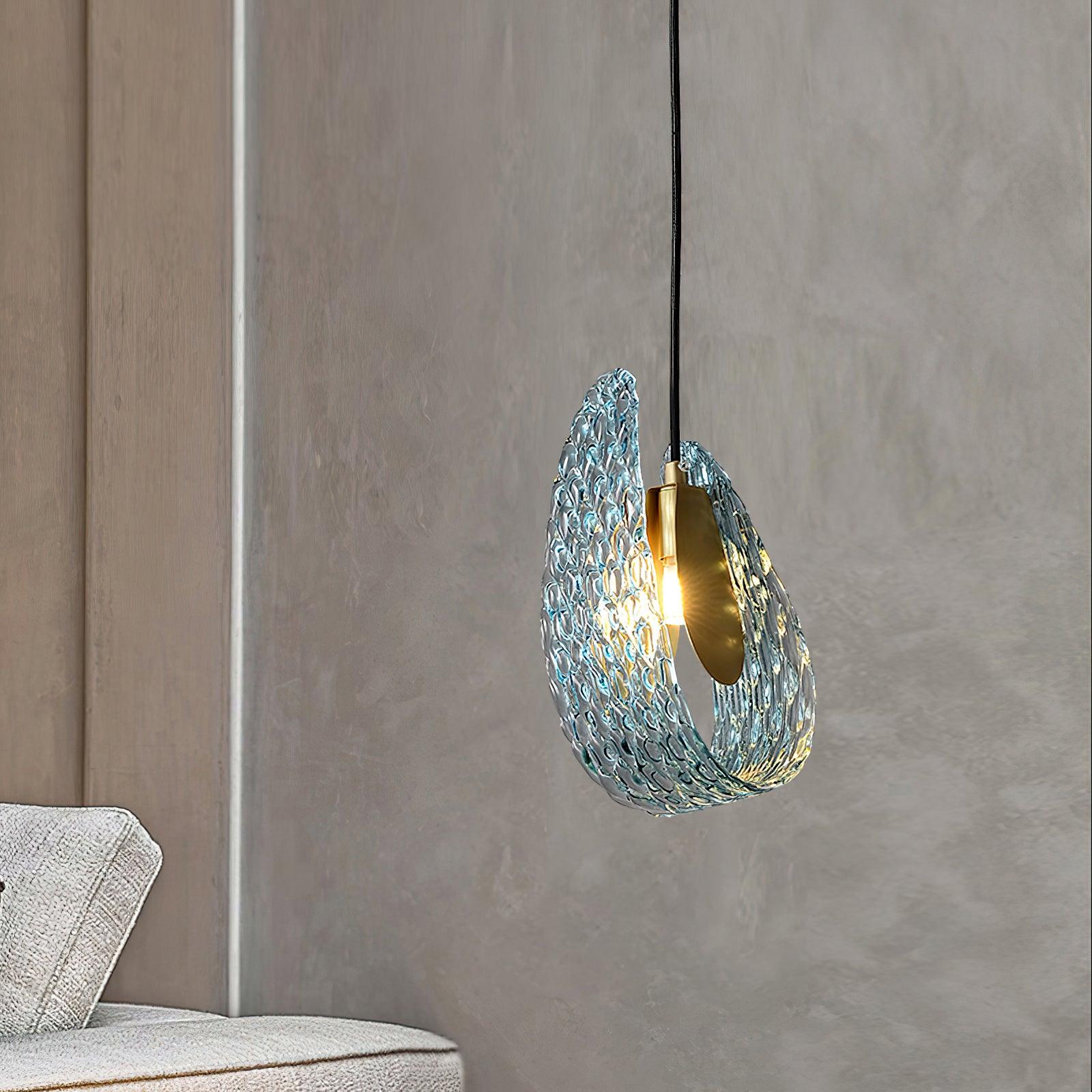 Handblown Cobalt Glass Drop Ceiling Fixture with Metal Accents 5.1 inch for Kitchen Island Dining Area Entryway | Thomler