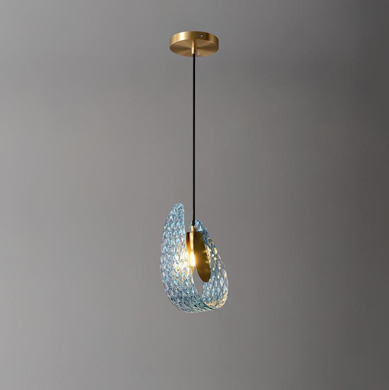 Handblown Cobalt Glass Drop Ceiling Fixture with Metal Accents 5.1 inch for Kitchen Island Dining Area Entryway | Thomler