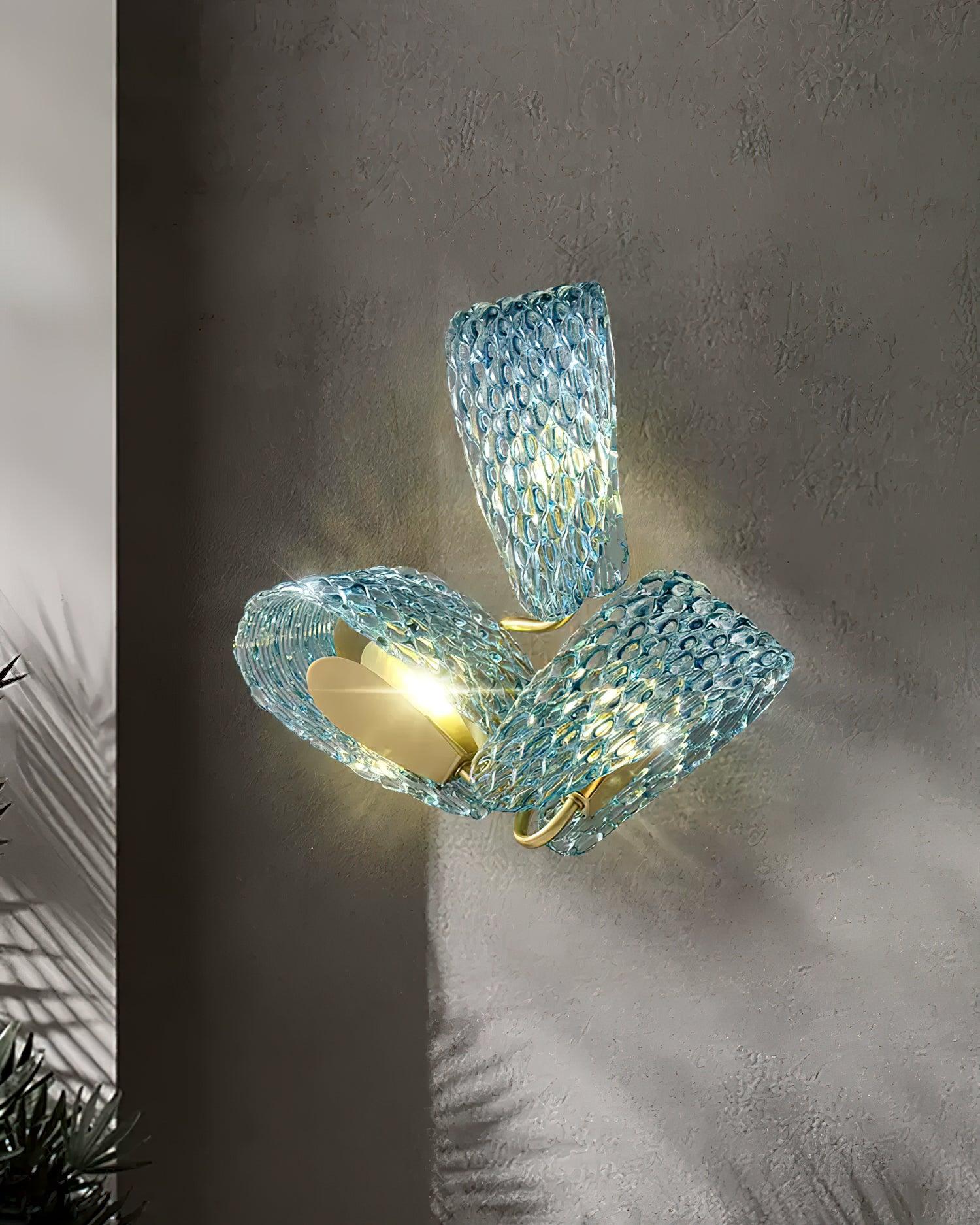 Vintage Brass and Blue Glass Wall Sconce for Bedroom Hallway Living Room – Elegant Decorative 2-Light or 3-Light Fixture with Diamond Textur | Thomler