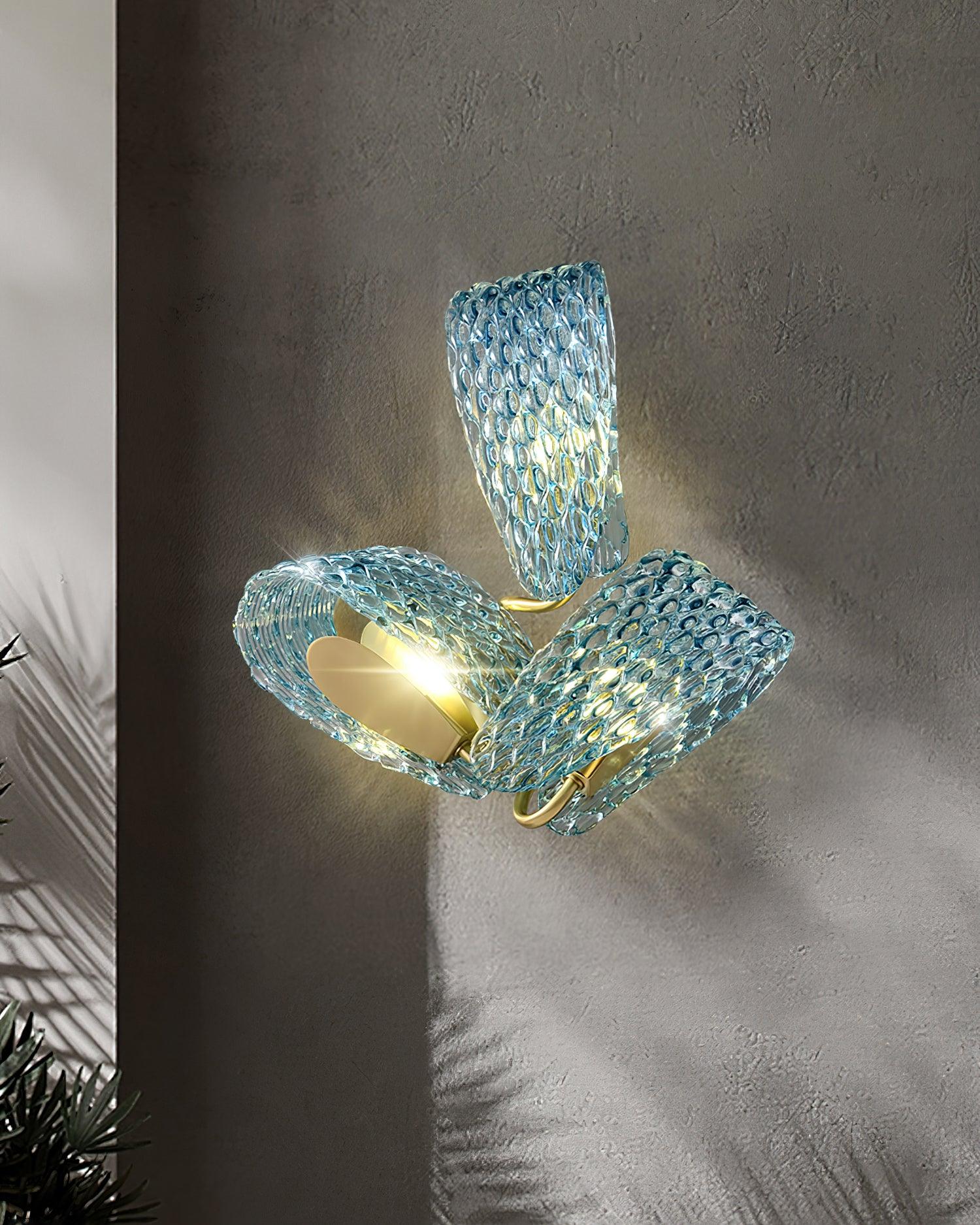 Vintage Brass and Blue Glass Wall Sconce for Bedroom Hallway Living Room – Elegant Decorative 2-Light or 3-Light Fixture with Diamond Textur | Thomler