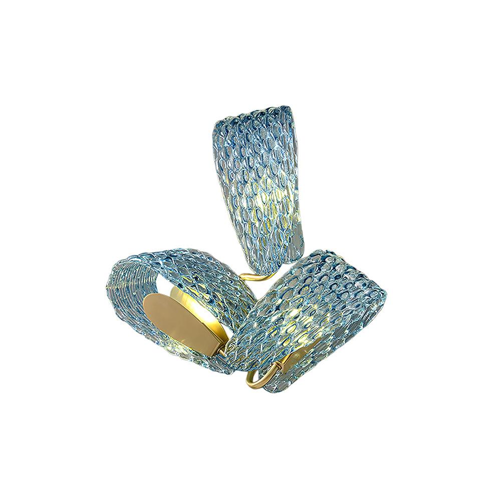 Vintage Brass and Blue Glass Wall Sconce for Bedroom Hallway Living Room – Elegant Decorative 2-Light or 3-Light Fixture with Diamond Textur | Thomler