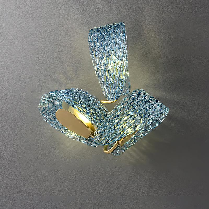 Vintage Brass and Blue Glass Wall Sconce for Bedroom Hallway Living Room – Elegant Decorative 2-Light or 3-Light Fixture with Diamond Textur | Thomler