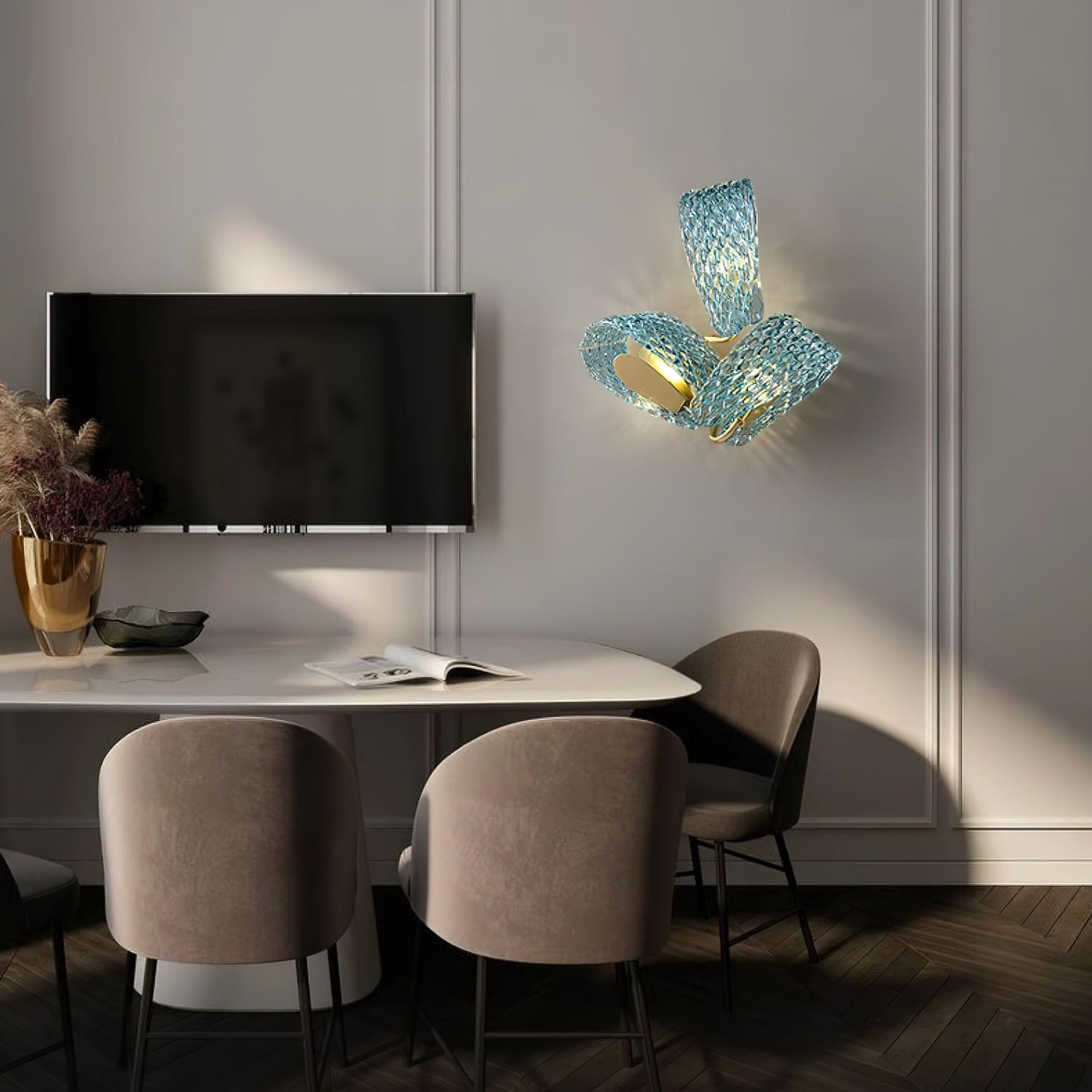 Vintage Brass and Blue Glass Wall Sconce for Bedroom Hallway Living Room – Elegant Decorative 2-Light or 3-Light Fixture with Diamond Textur | Thomler