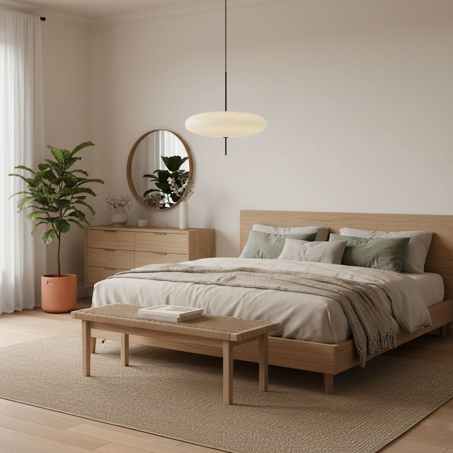 Polymer Plastic Suspension Lamp 11.8 in x 21.7 in White Indoor Ceiling Light Adjustable Hanging Height Modern Lighting Fixture | Thomler