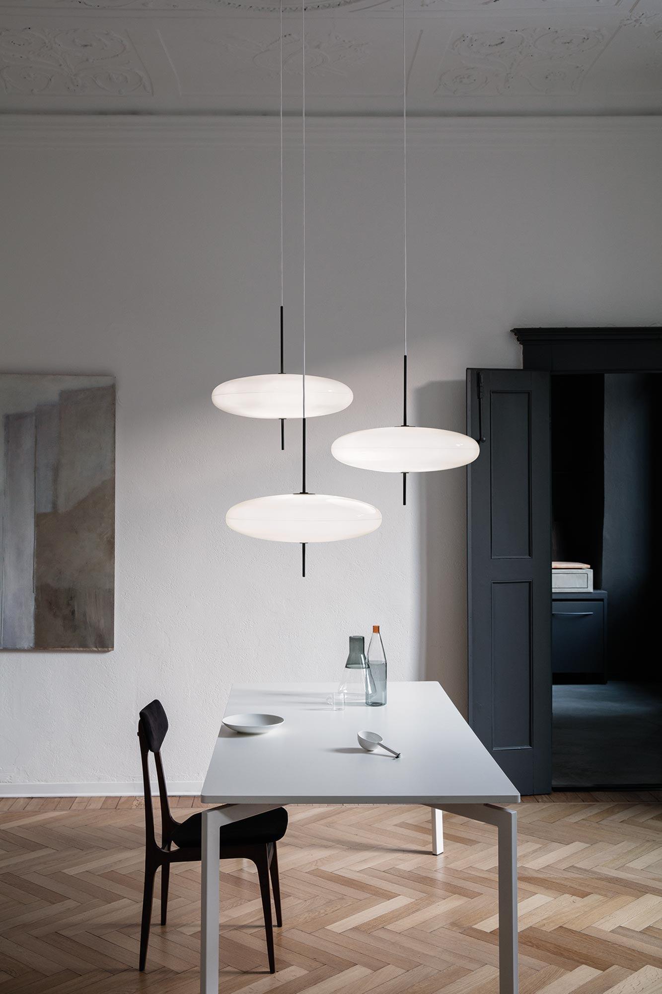 Polymer Plastic Suspension Lamp 11.8 in x 21.7 in White Indoor Ceiling Light Adjustable Hanging Height Modern Lighting Fixture | Thomler