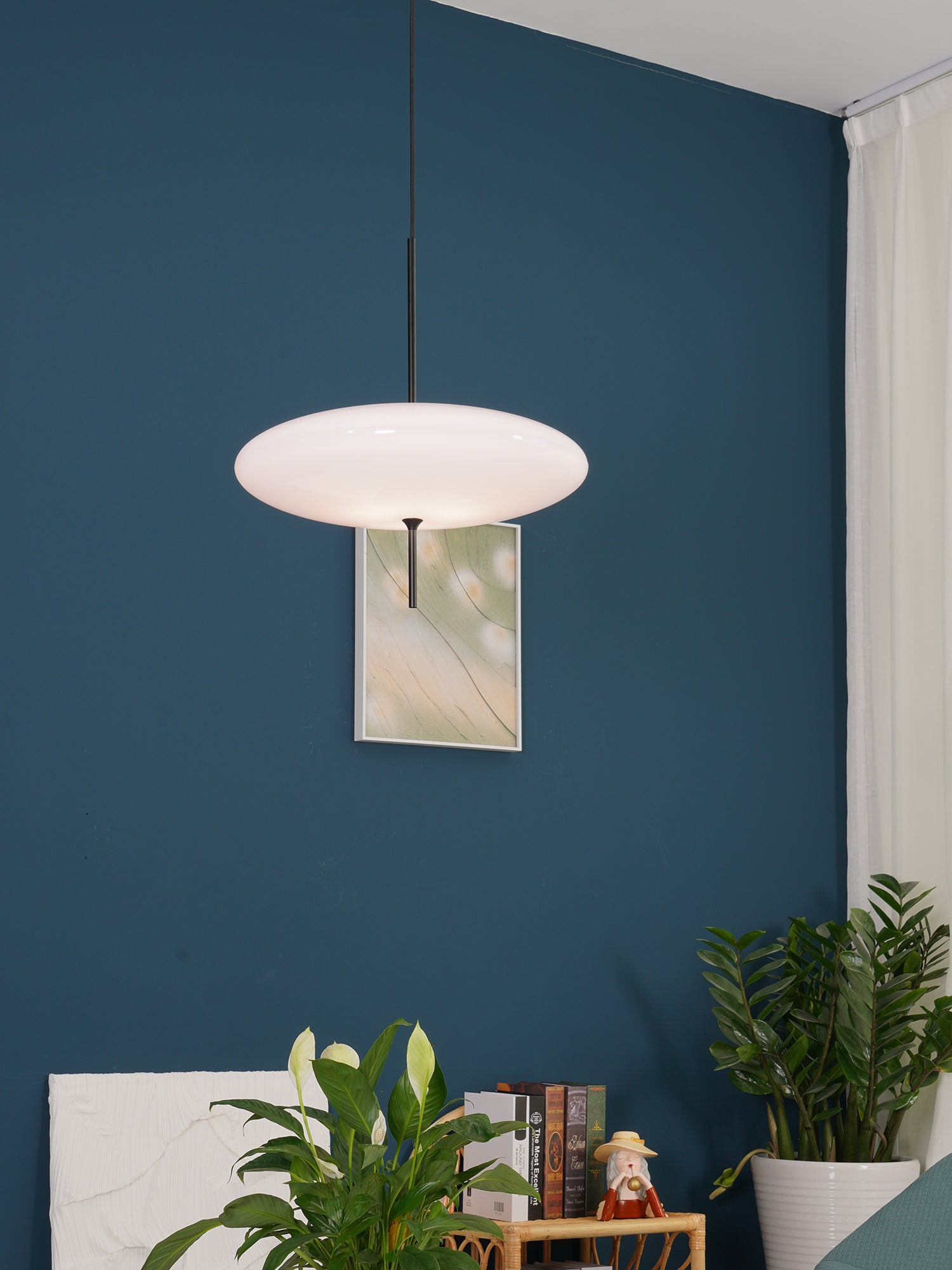 Polymer Plastic Suspension Lamp 11.8 in x 21.7 in White Indoor Ceiling Light Adjustable Hanging Height Modern Lighting Fixture | Thomler