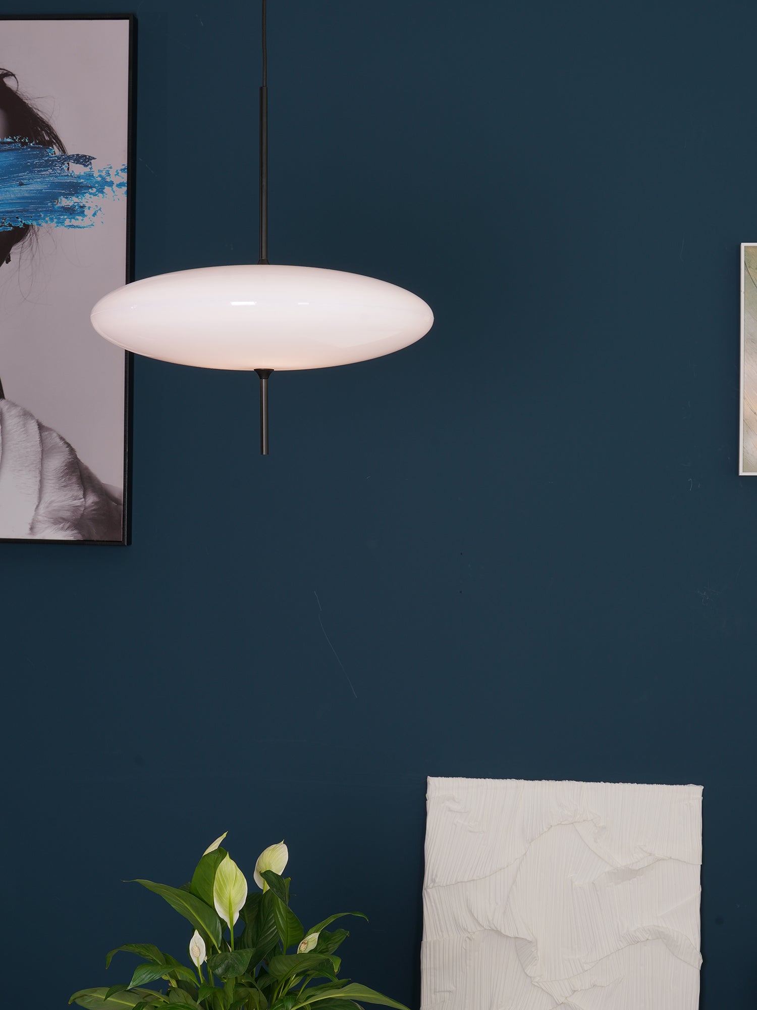 Polymer Plastic Suspension Lamp 11.8 in x 21.7 in White Indoor Ceiling Light Adjustable Hanging Height Modern Lighting Fixture | Thomler