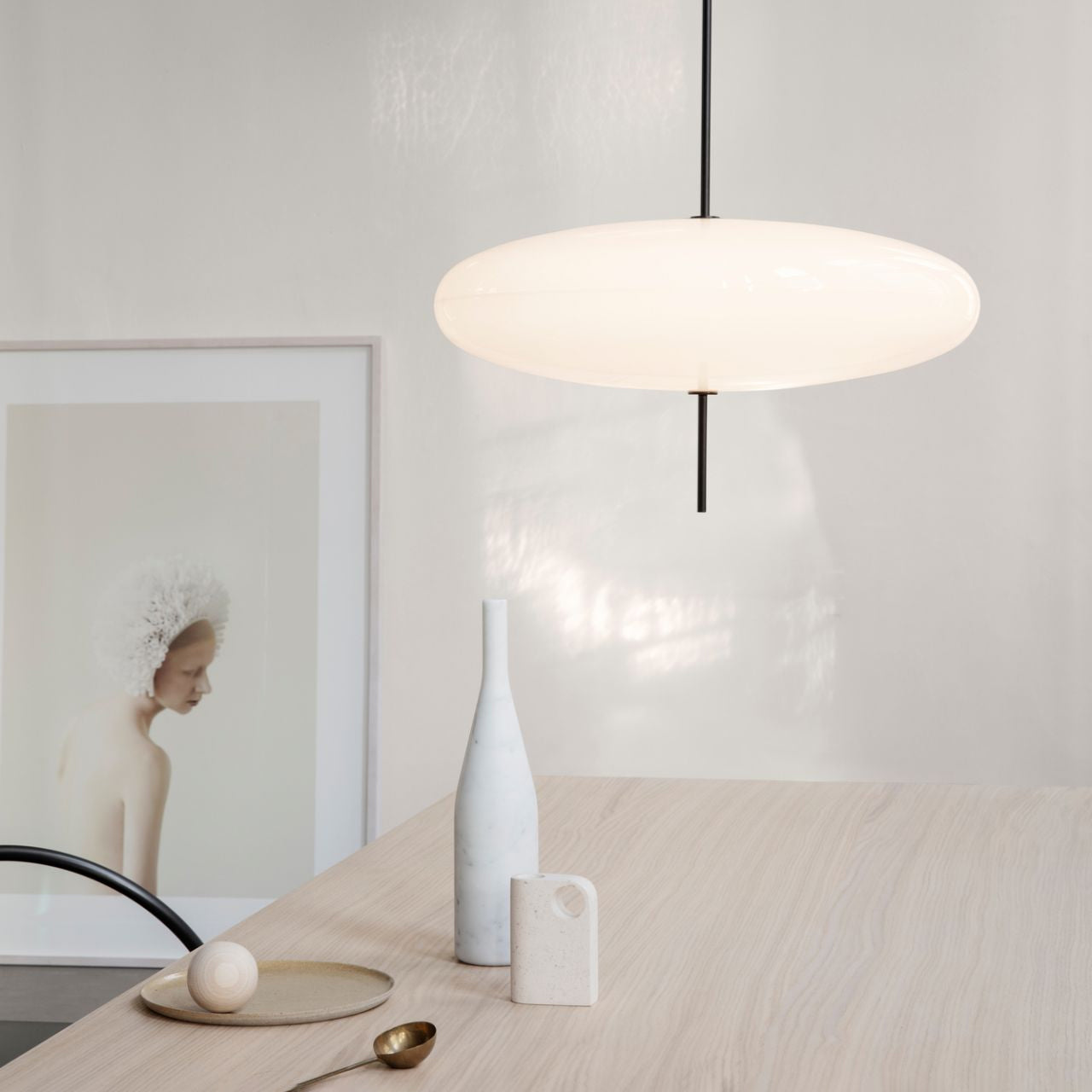 Polymer Plastic Suspension Lamp 11.8 in x 21.7 in White Indoor Ceiling Light Adjustable Hanging Height Modern Lighting Fixture | Thomler