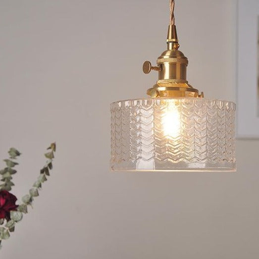 Pendant Light Ribbed Glass E27 17.0 cm Green Dining Room Kitchen Island Hanging Ceiling Lamp Japanese Retro Brass | Thomler