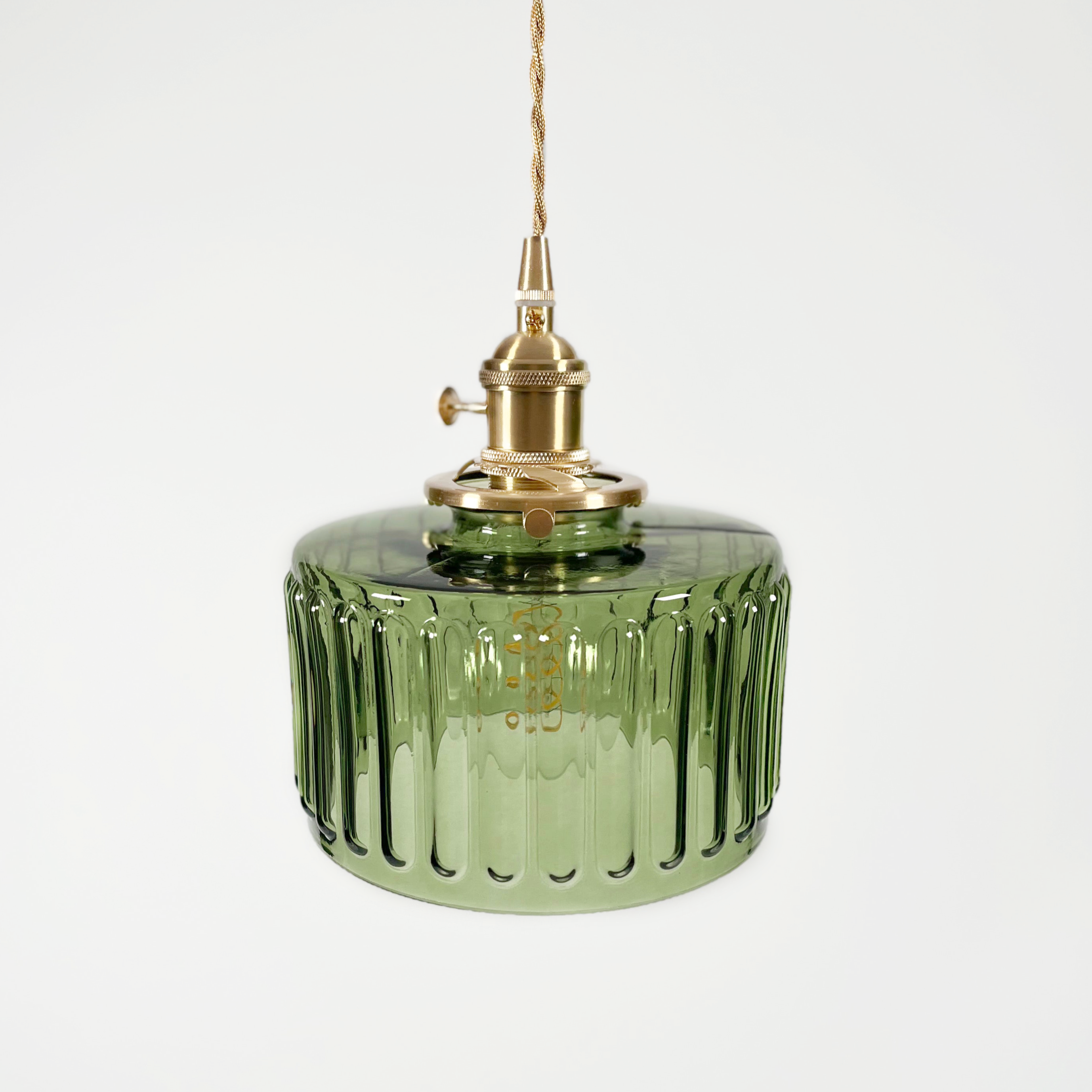 Pendant Light Ribbed Glass E27 17.0 cm Green Dining Room Kitchen Island Hanging Ceiling Lamp Japanese Retro Brass | Thomler