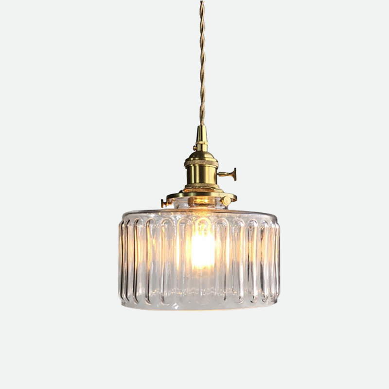 Pendant Light Ribbed Glass E27 17.0 cm Green Dining Room Kitchen Island Hanging Ceiling Lamp Japanese Retro Brass | Thomler