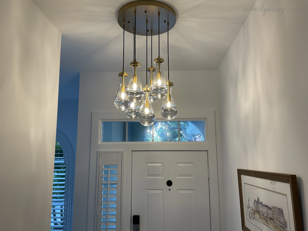 Cascading Glass Globe Chandelier – Dimmable LED Brass Fixture for Dining Room & Foyer – 18 to 60 Inch Multi-Light Statement Piece | Thomler