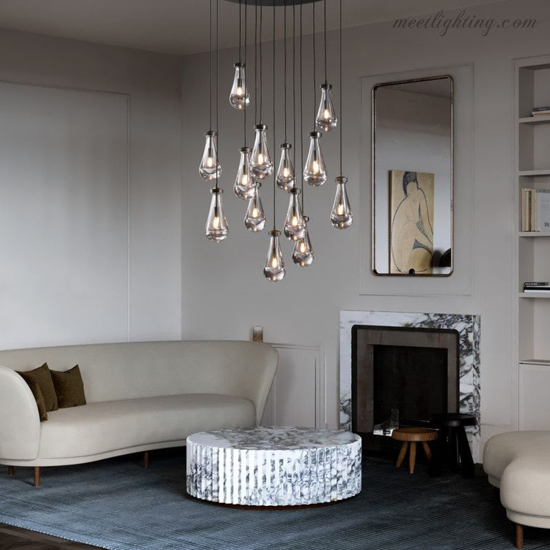 Cascading Glass Globe Chandelier – Dimmable LED Brass Fixture for Dining Room & Foyer – 18 to 60 Inch Multi-Light Statement Piece | Thomler