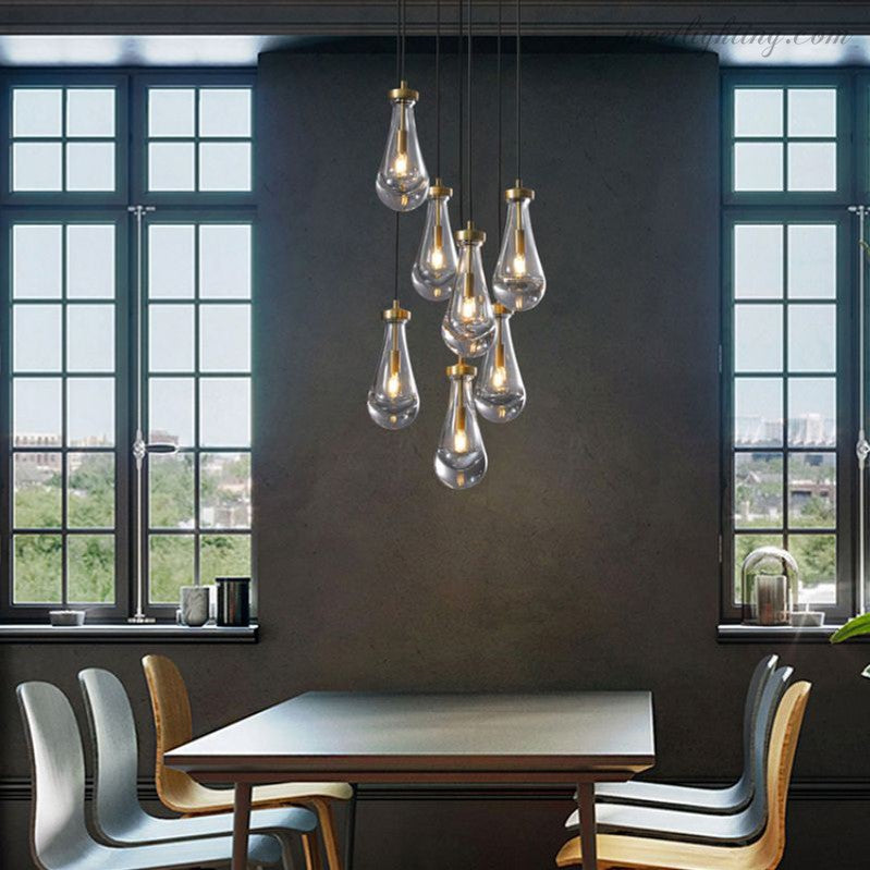 Cascading Glass Globe Chandelier – Dimmable LED Brass Fixture for Dining Room & Foyer – 18 to 60 Inch Multi-Light Statement Piece | Thomler
