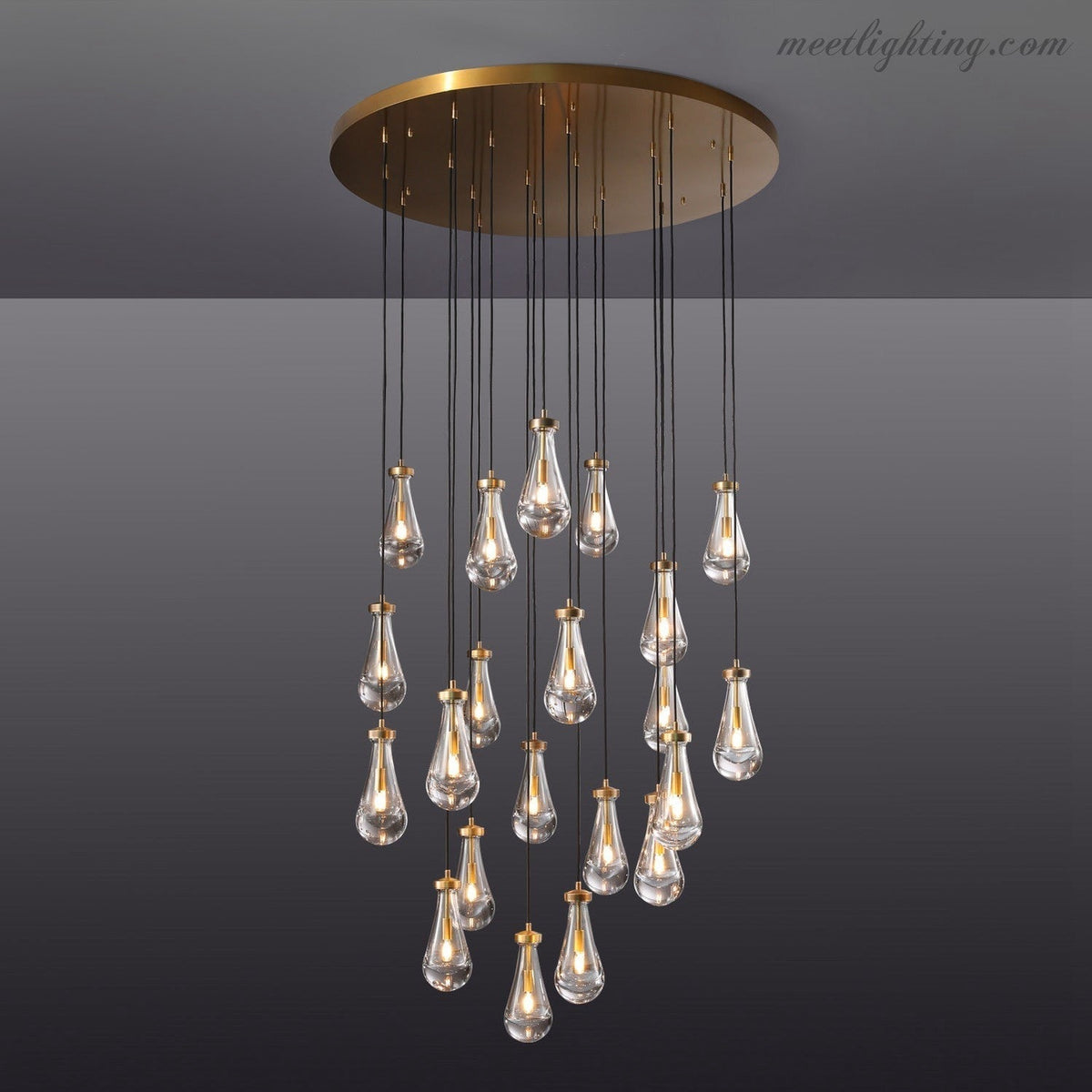 Cascading Glass Globe Chandelier – Dimmable LED Brass Fixture for Dining Room & Foyer – 18 to 60 Inch Multi-Light Statement Piece | Thomler