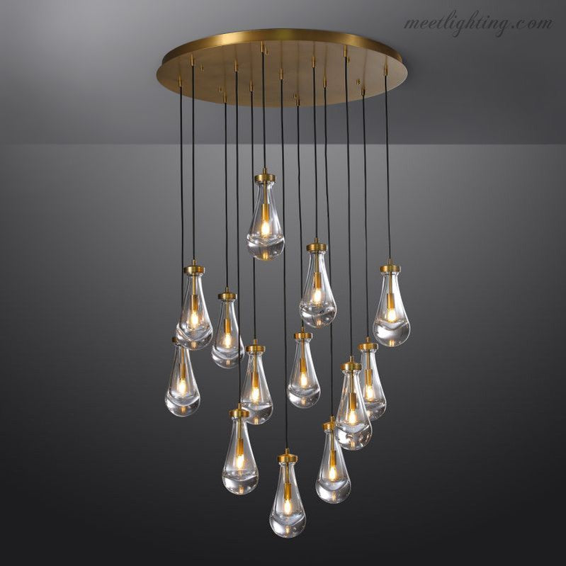 Cascading Glass Globe Chandelier – Dimmable LED Brass Fixture for Dining Room & Foyer – 18 to 60 Inch Multi-Light Statement Piece | Thomler