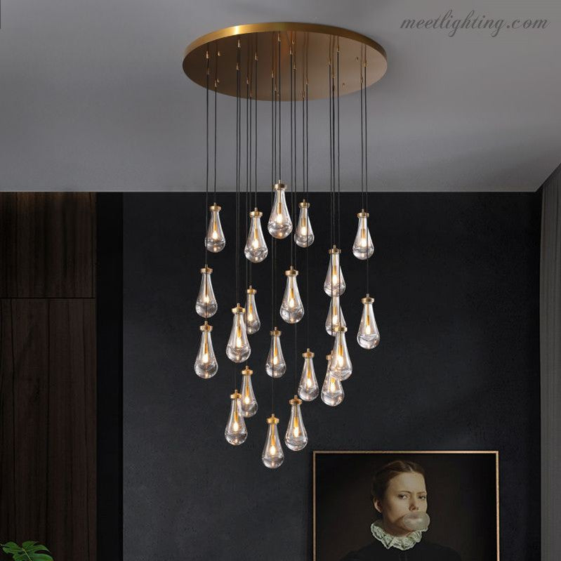 Cascading Glass Globe Chandelier – Dimmable LED Brass Fixture for Dining Room & Foyer – 18 to 60 Inch Multi-Light Statement Piece | Thomler