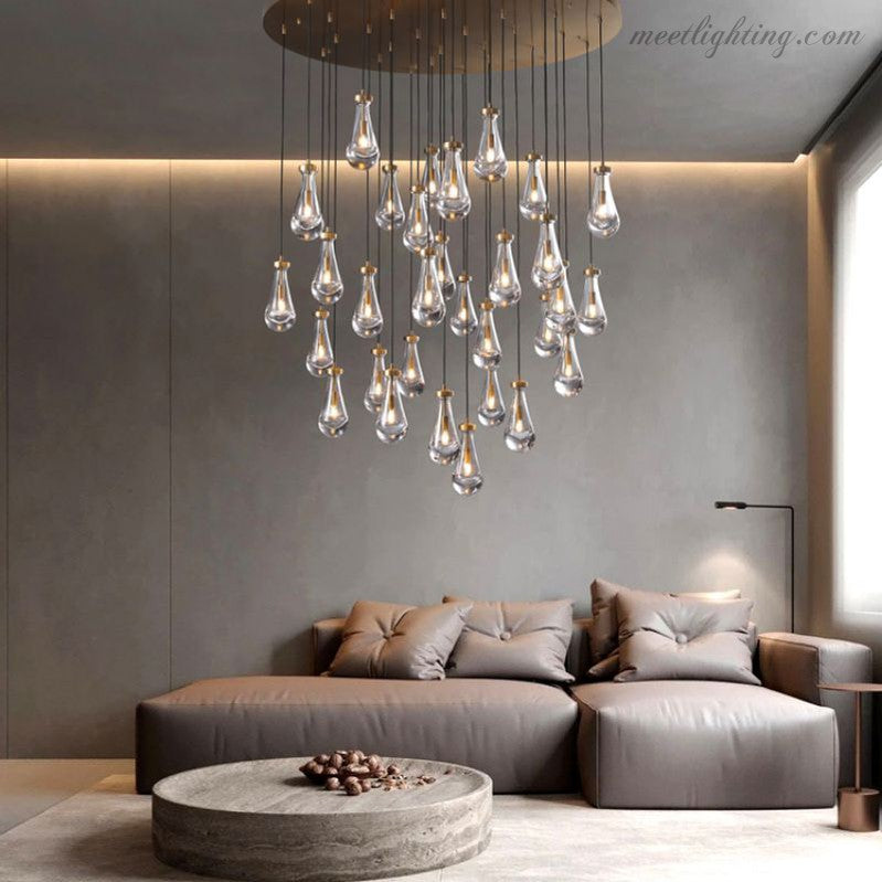 Cascading Glass Globe Chandelier – Dimmable LED Brass Fixture for Dining Room & Foyer – 18 to 60 Inch Multi-Light Statement Piece | Thomler