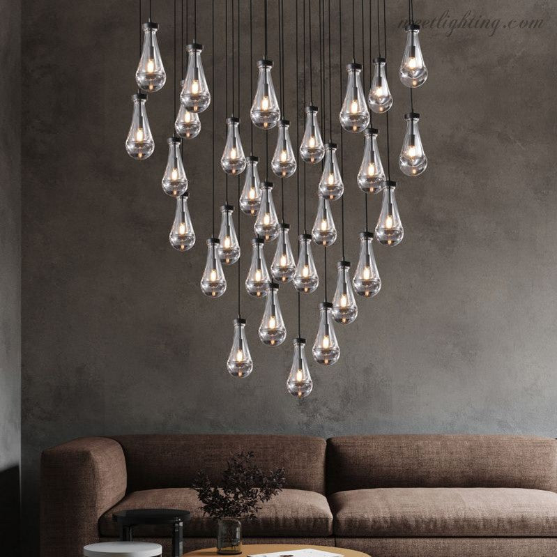 Cascading Glass Globe Chandelier – Dimmable LED Brass Fixture for Dining Room & Foyer – 18 to 60 Inch Multi-Light Statement Piece | Thomler
