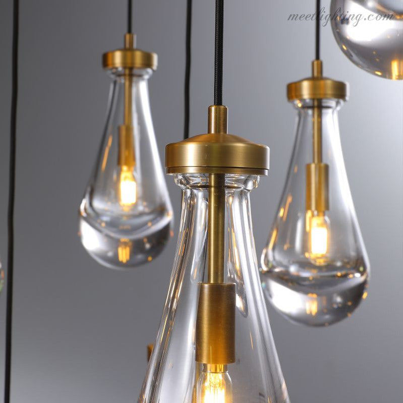 Cascading Glass Globe Chandelier – Dimmable LED Brass Fixture for Dining Room & Foyer – 18 to 60 Inch Multi-Light Statement Piece | Thomler