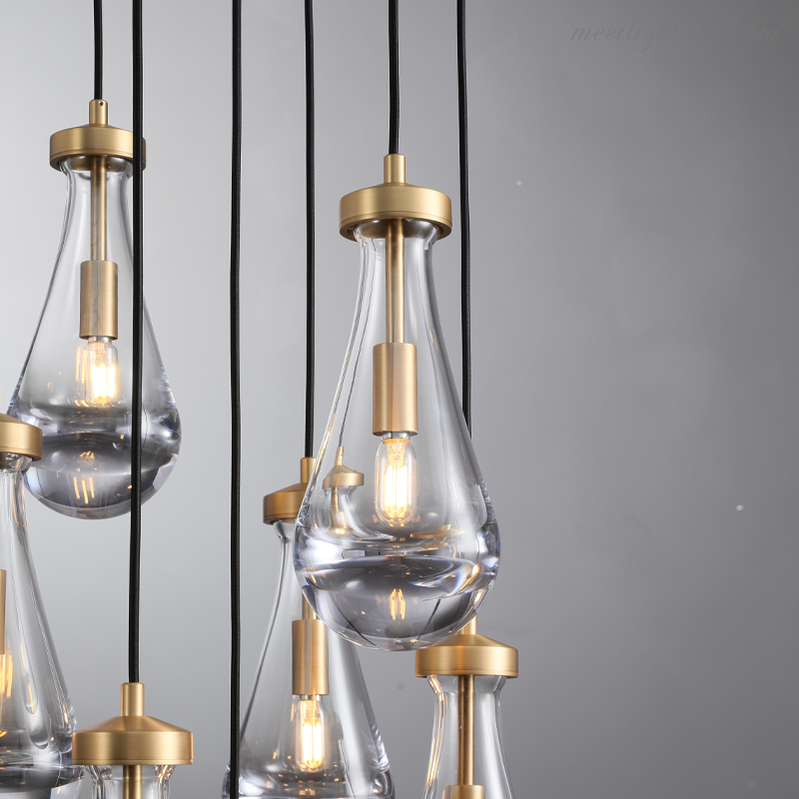 Cascading Glass Globe Chandelier – Dimmable LED Brass Fixture for Dining Room & Foyer – 18 to 60 Inch Multi-Light Statement Piece | Thomler