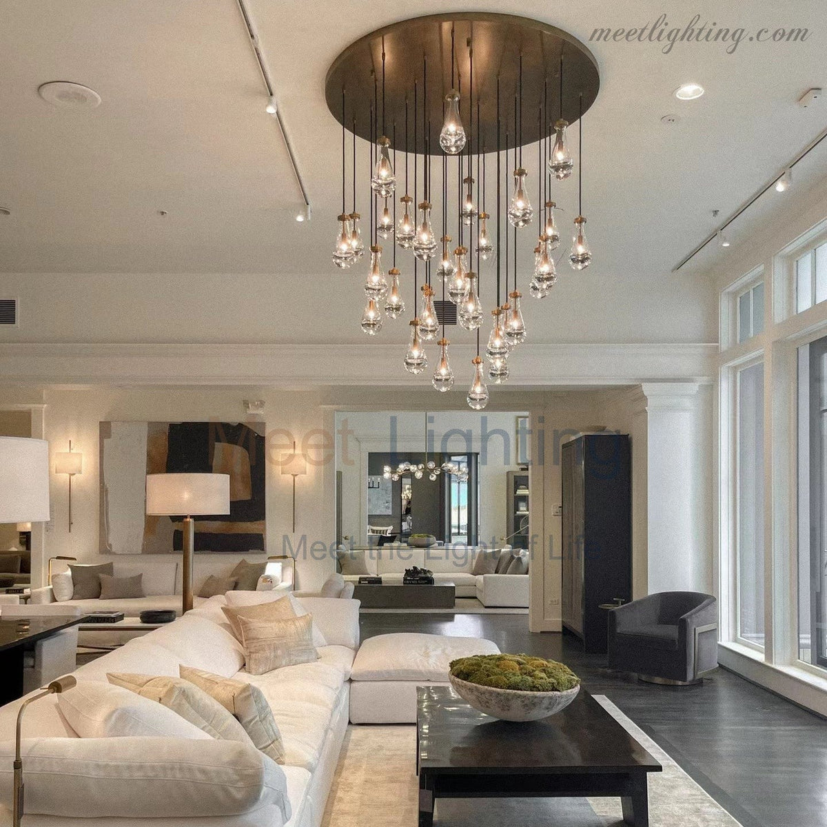 Cascading Glass Globe Chandelier – Dimmable LED Brass Fixture for Dining Room & Foyer – 18 to 60 Inch Multi-Light Statement Piece | Thomler
