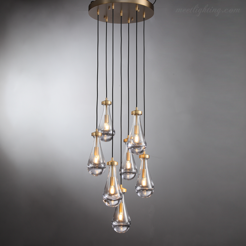 Cascading Glass Globe Chandelier – Dimmable LED Brass Fixture for Dining Room & Foyer – 18 to 60 Inch Multi-Light Statement Piece | Thomler