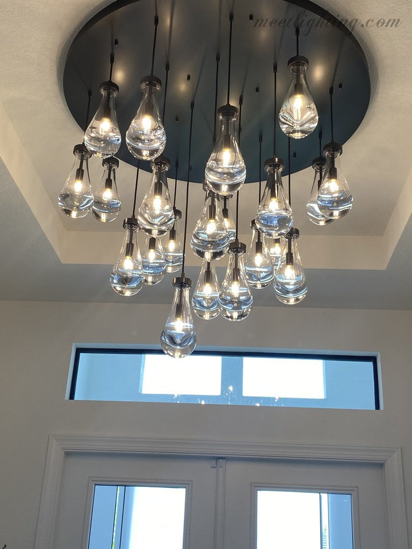 Cascading Glass Globe Chandelier – Dimmable LED Brass Fixture for Dining Room & Foyer – 18 to 60 Inch Multi-Light Statement Piece | Thomler